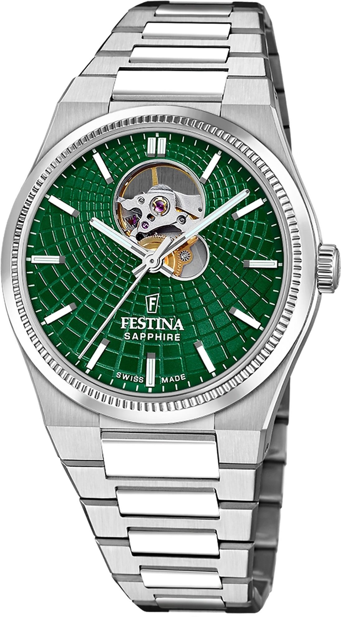 Festina Automatikuhr Festina Herrenuhr Swiss Made Armbanduhr, (Analoguhr), Herren Armbanduhr rund, Edelstahlarmband silber, Elegant