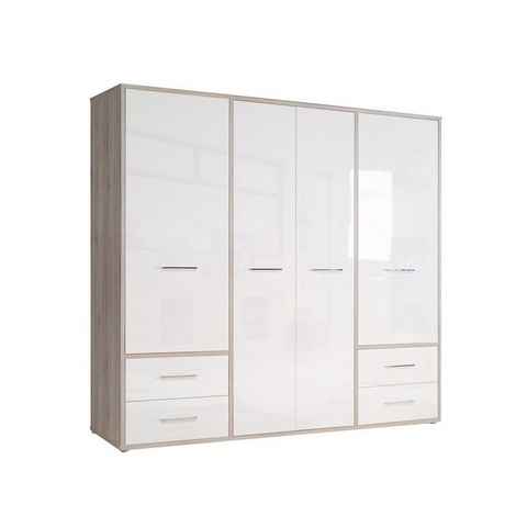 expendio Kleiderschrank Jana 2 Drehtürenschrank weiss Hochglanz Sandeiche 209x202x60 cm Kleiderstange