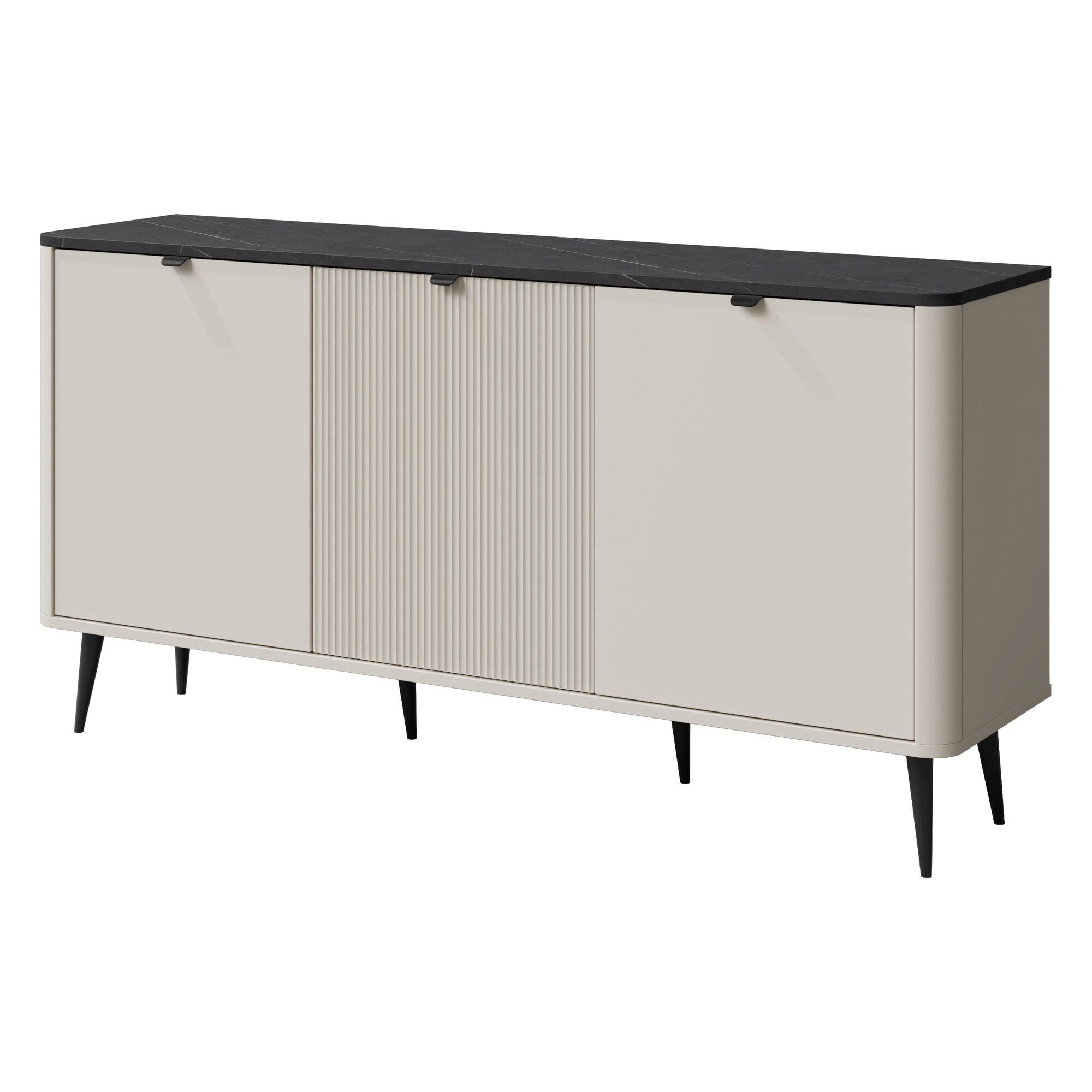 ROYAL24_MARKT Sideboard Marly Sideboard 160 cm mit 3 Türen – Kaschmir / Grauer Stein