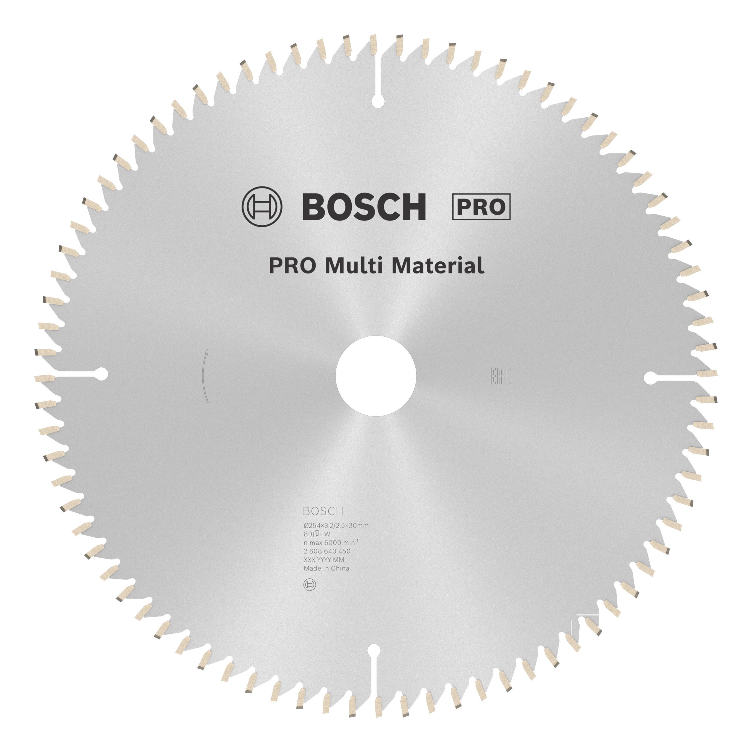 BOSCH Kreissägeblatt Pro Multi Material, 254 x 3,2 x 30 mm, 80 Zähne, für Netz-Kapp- und Gehrungssägen