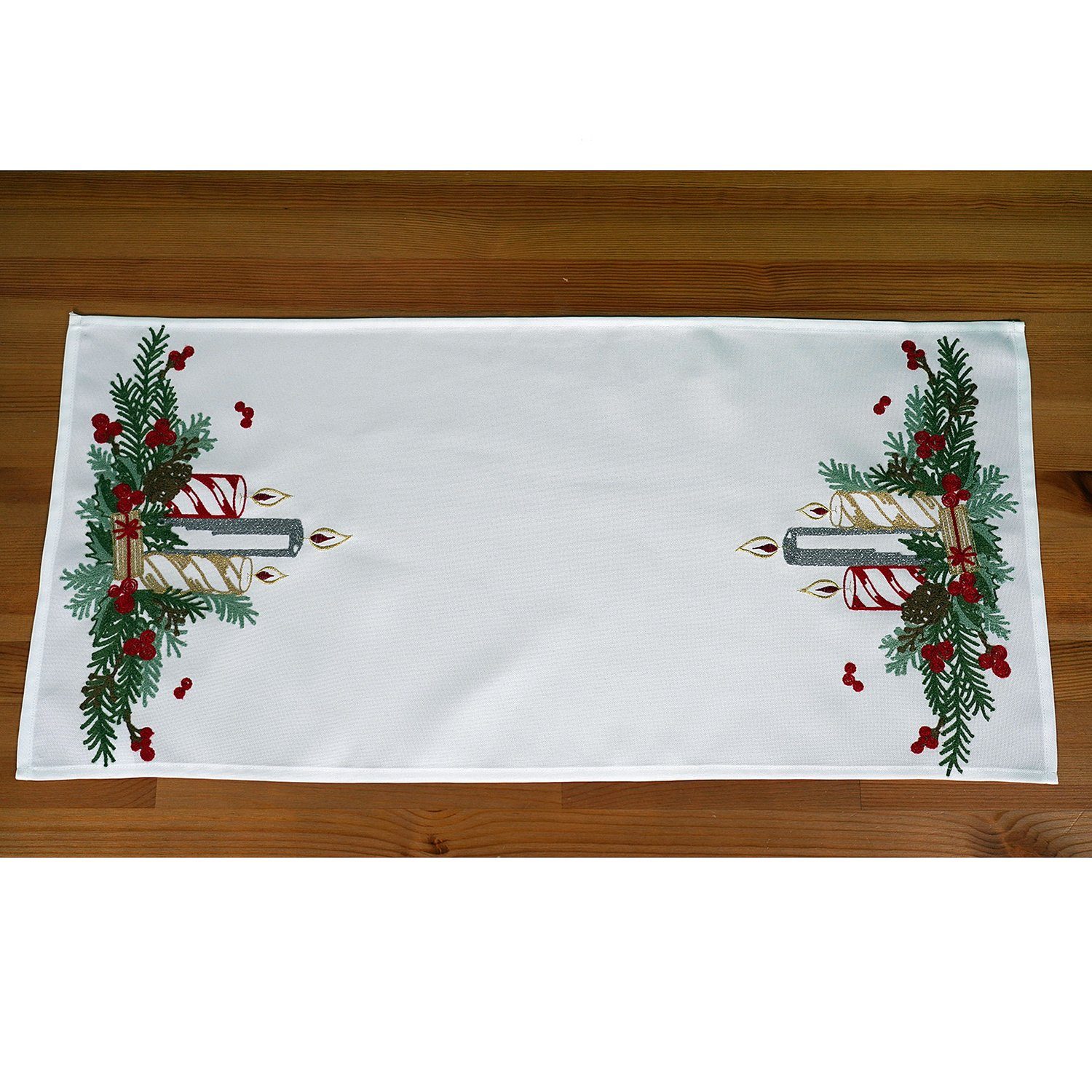 Weihnachten (1-tlg), Adventsgesteck Stickerei Tischdecke TextilDepot24 Kerzen bestickt