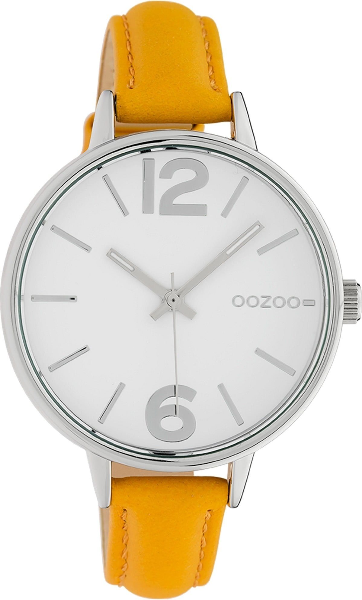 OOZOO Quarzuhr Oozoo Damen Armbanduhr OOZOO Timepieces, Damenuhr rund, groß (ca. 42mm), Lederarmband gelb, Fashion