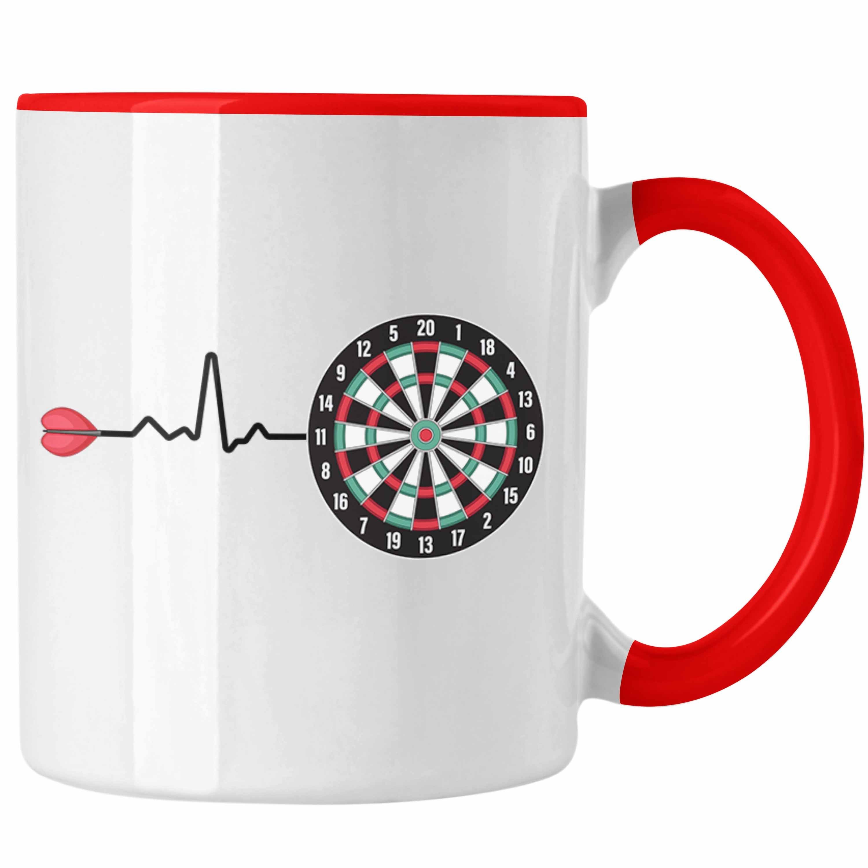 Trendation Tasse Trendation - Dart Herzschlag Geschenk Tasse Kaffeetasse Dartspieler Geschenkidee Darts Geschenke für Männer Frauen Rot