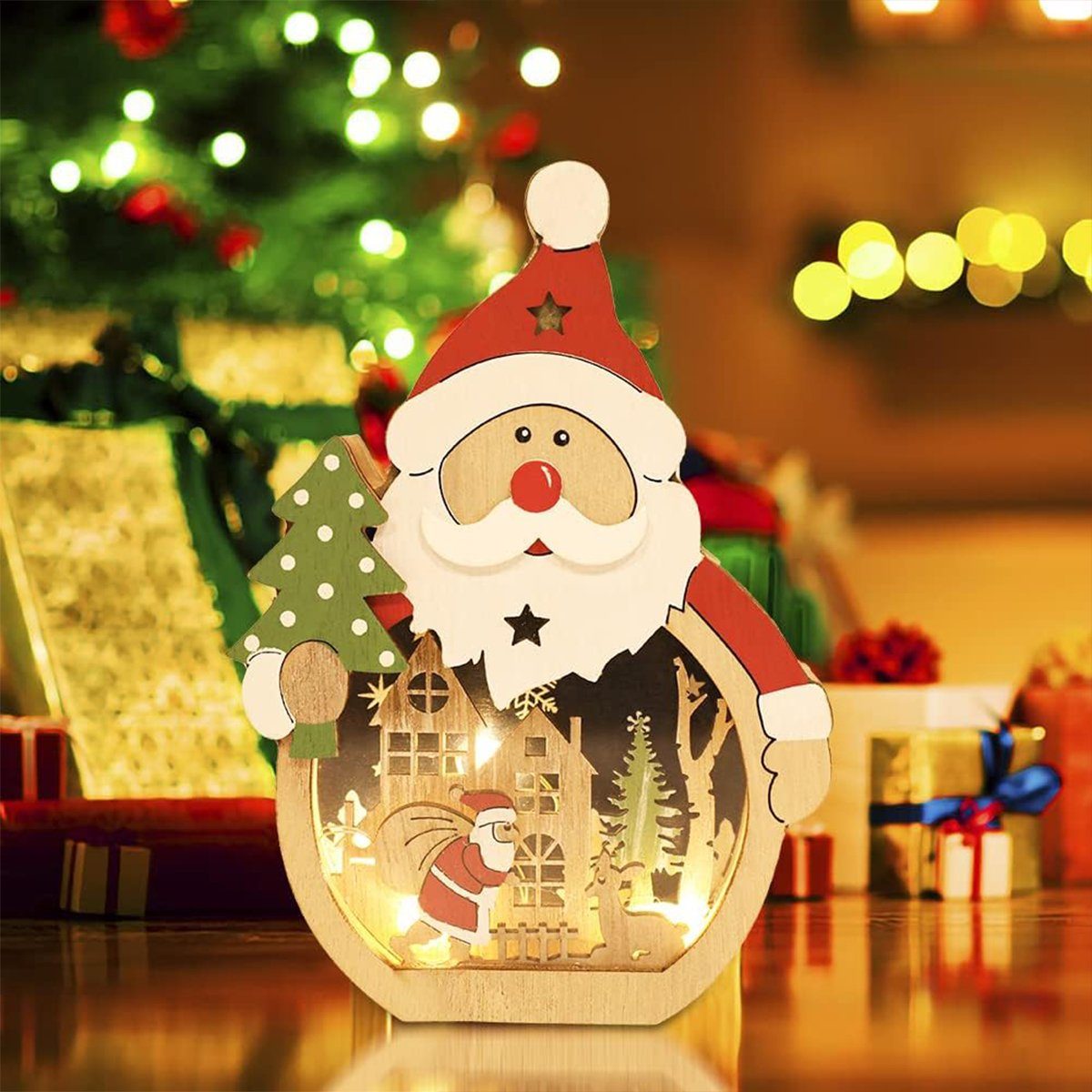 für Weihnachts, LED Holz Ornamente Innendekoration Holz Deko Holz Geschenke Weihnachten autolock Weihnachtsfigur Weihnachtsdekorationen