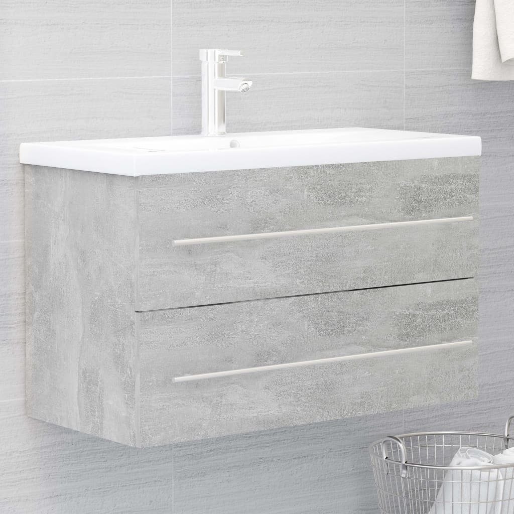 vidaXL Holzwerkstoff Badezimmerspiegelschrank Waschbeckenunterschrank Einbaubecken Betongrau (1-St)