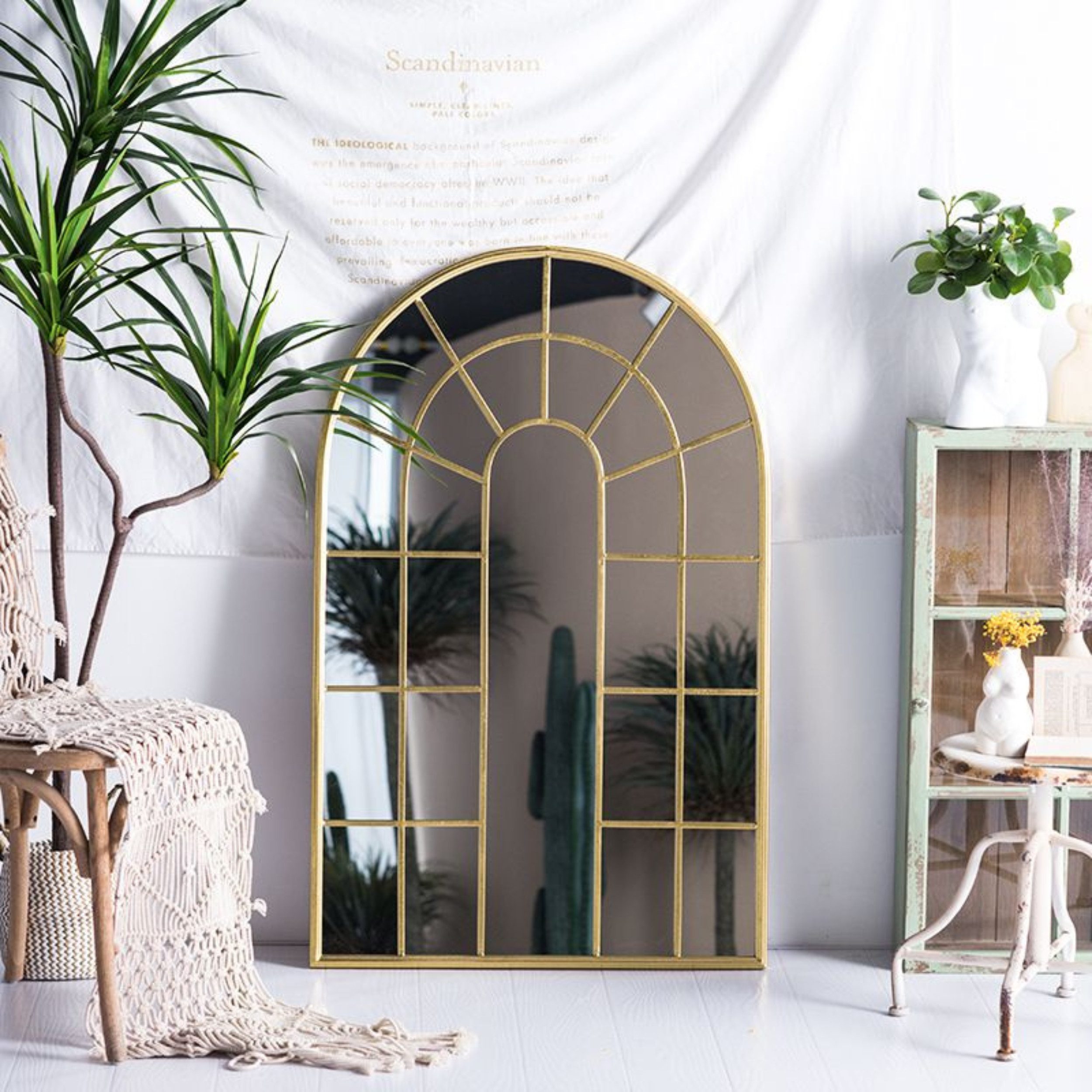 alesvelt Wandspiegel Moderner Metallrahmen Spiegel in Fenster-Optik 120x80cm Gold/Schwarz (1 Stück), gerahmter Ganzkörperspiegel, Wandspiegel