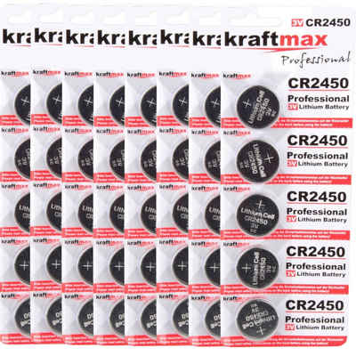 kraftmax 40er Pack CR2450 Lithium Hochleistungs- Batterie / 3V Knopfzelle, (1 St)