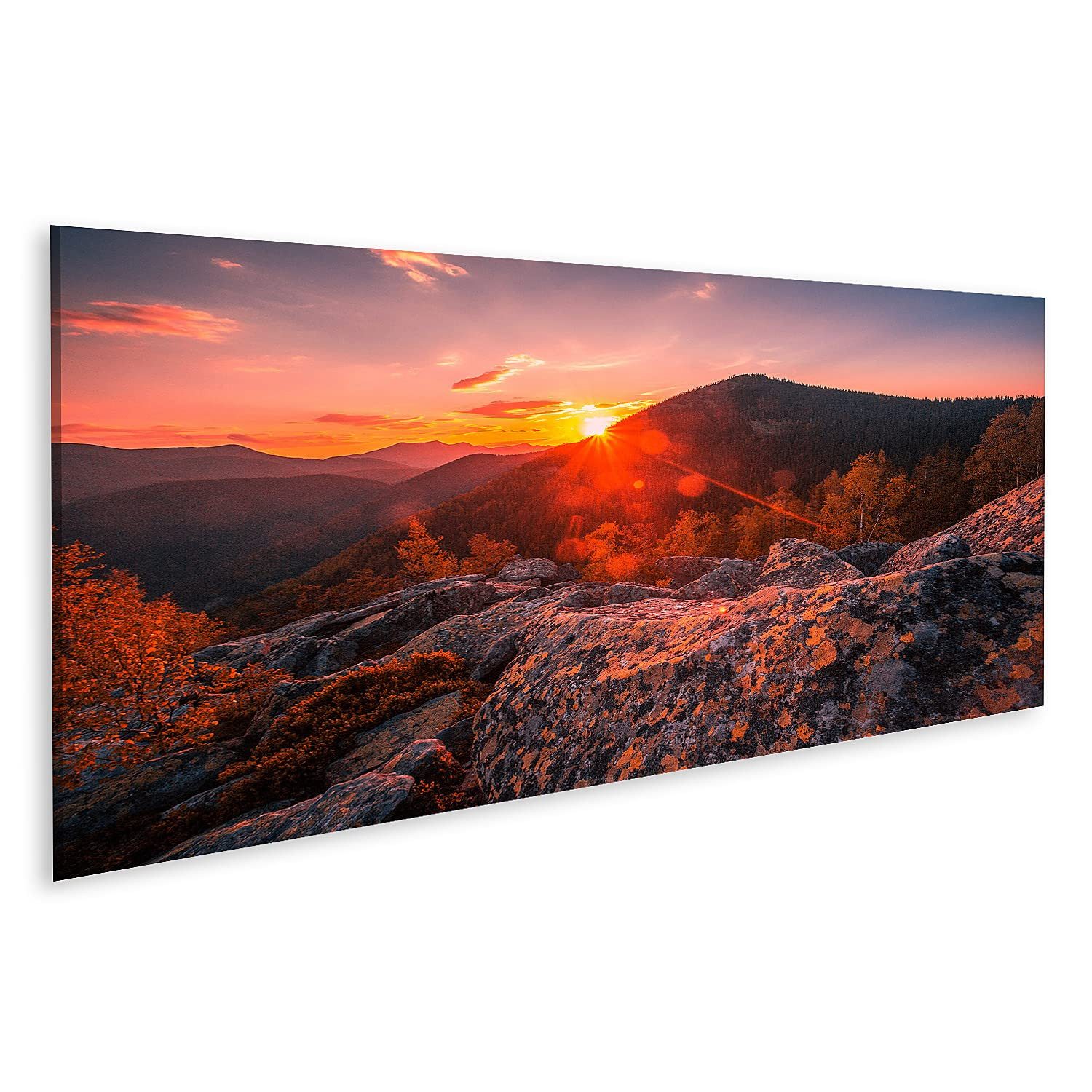 islandburner Leinwandbild Sonnenuntergang Herbst Landschaft Spektakuläre Waldlandschaft
