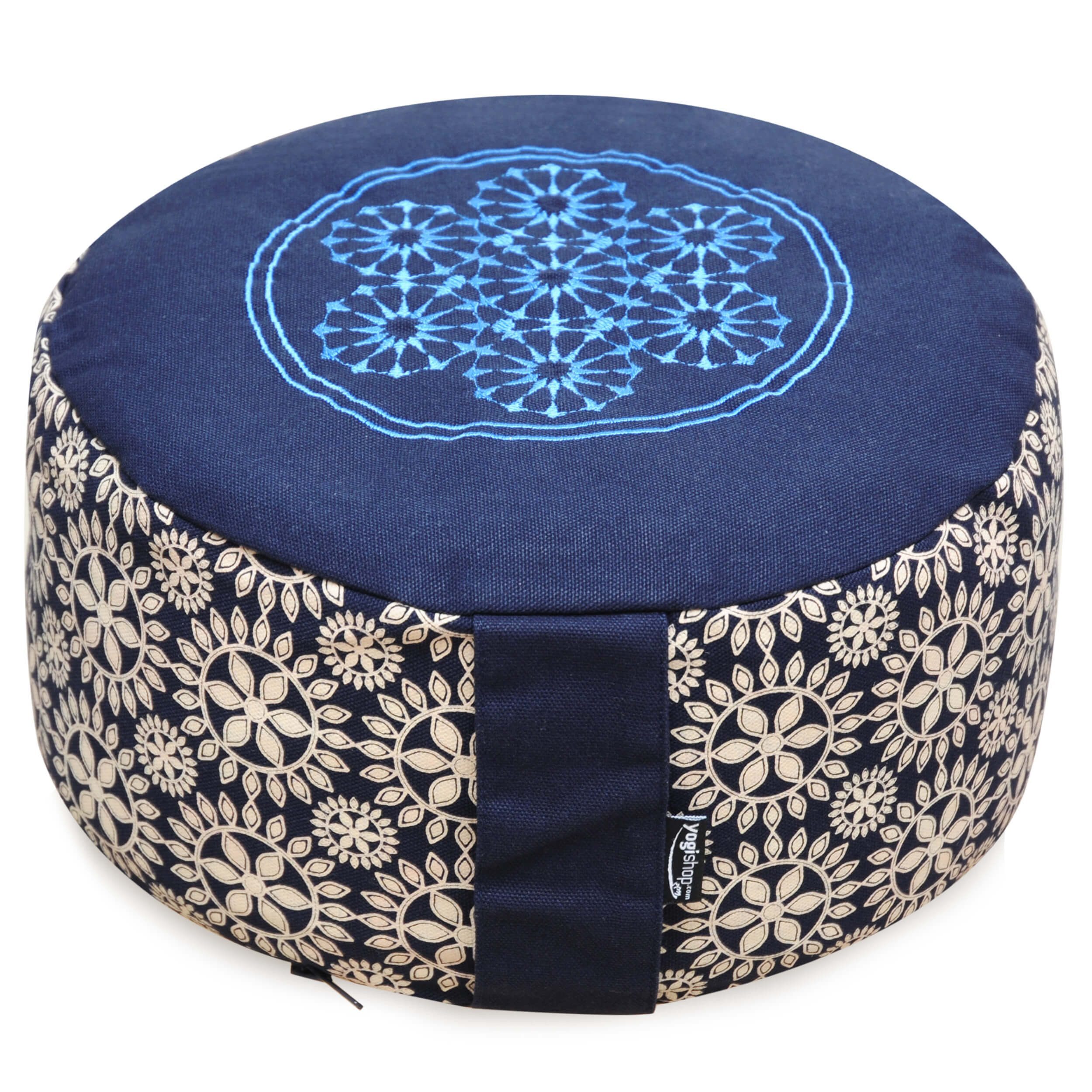 Yogishop Meditationskissen Meditationskissen rund - vintage - organic cotton - ø 30cm x 15 cm, Vintage-Stil-Kissen für hohen Komfort mit Bezug aus Bio-Baumwolle.