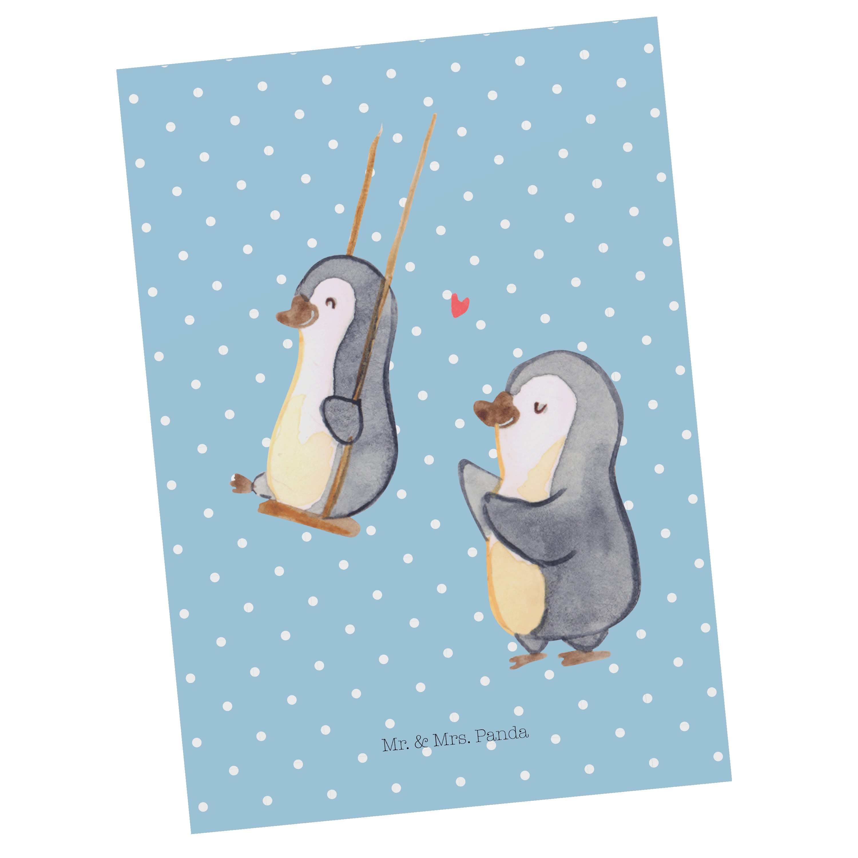 Mr. & Mrs. Panda Postkarte Pinguin Oma schaukeln - Blau Pastell - Geschenk, Lieblingsoma, Schwes