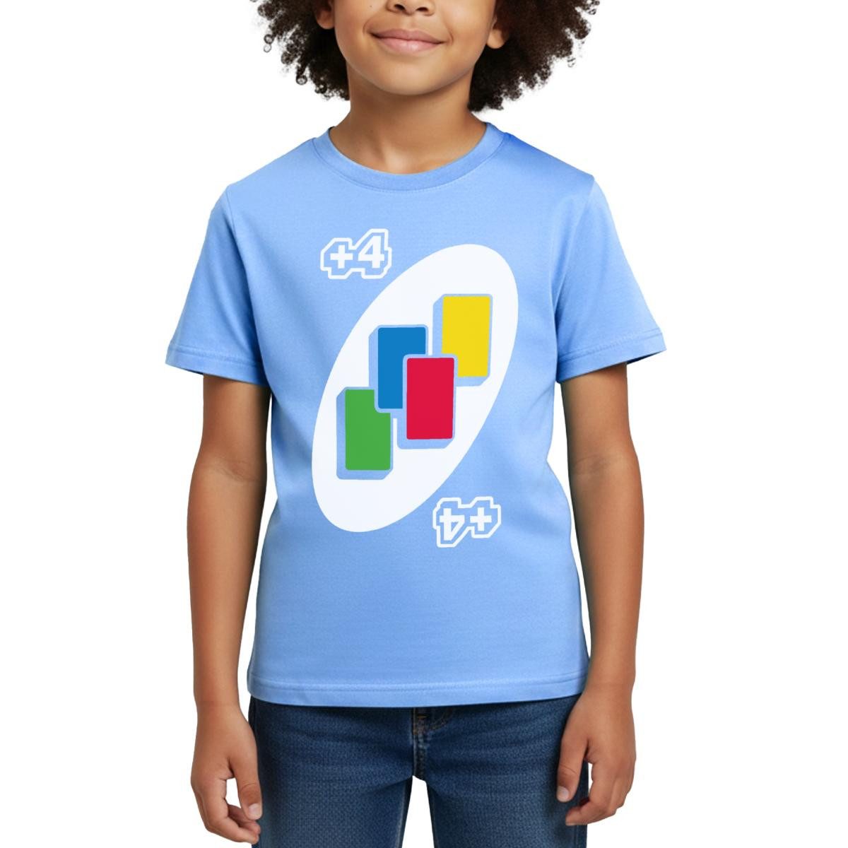 T-Shirt UNO +4 Design Vier-Ziehen-Karte Kinder T-Shirt