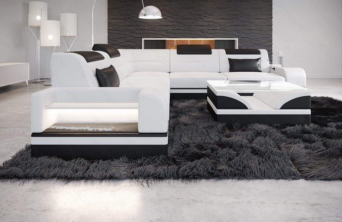 Bettfunktion Leder Trivento Ledersofa wahlweise LED, mit Ecksofa Ledersofa, Form Dreams Couch L Sofa L-Form Sofa mit