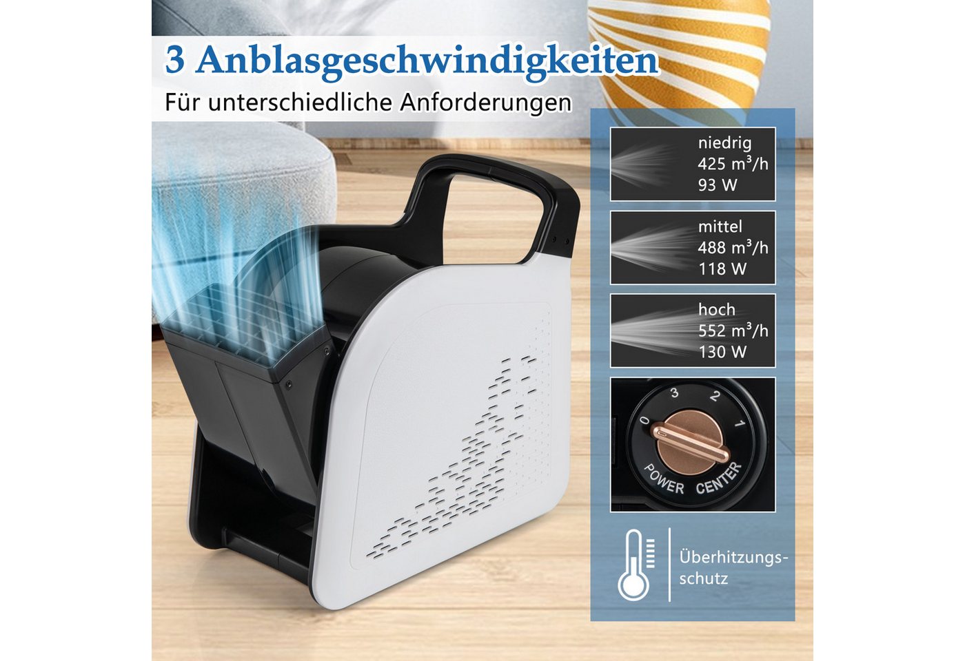 Thumbnail - KOMFOTTEU Elektro-Laubbläser, Bodengebläse, mit 3 Luftgeschwindigkeiten
