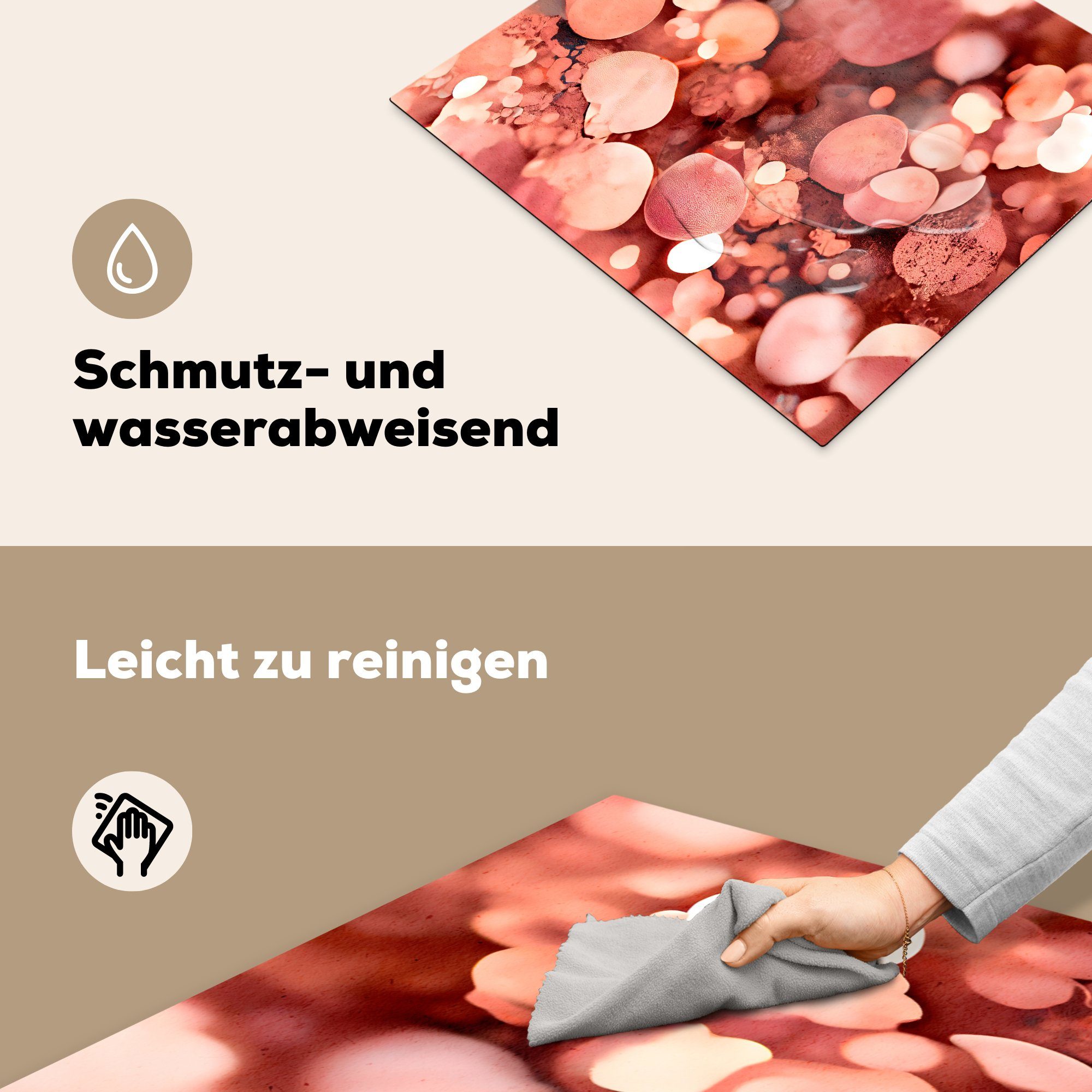 MuchoWow Herdblende-/Abdeckplatte Abstrakt Glitzer Vinyl, Arbeitsfläche Luxus, cm, 60x52 nutzbar, - Ceranfeldabdeckung - (1 tlg), Mobile - Rosa