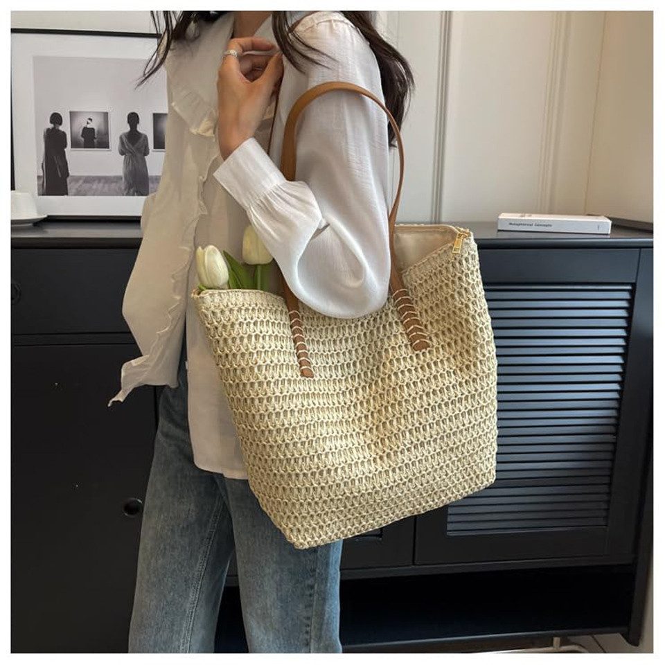 Zaewry Strandtasche mit reißverschluss, Große Strandtasche für Damen, Umhängetasche, Schultertasche Elegant Handtasche Shopper Tasche – Bild 5 von 5