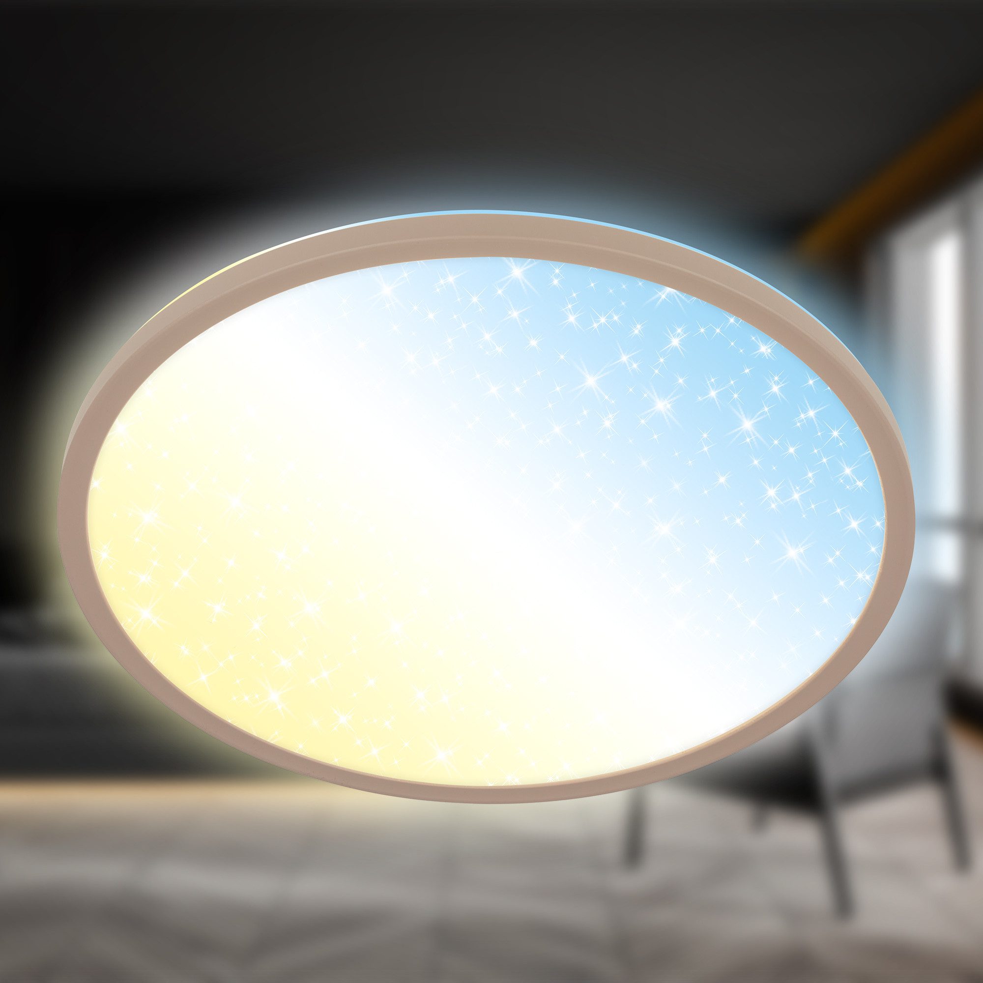 Briloner Leuchten LED Deckenleuchte Sternenhimmel-Effekt indirektes Licht Flaches Design, CCT, LED fest integriert