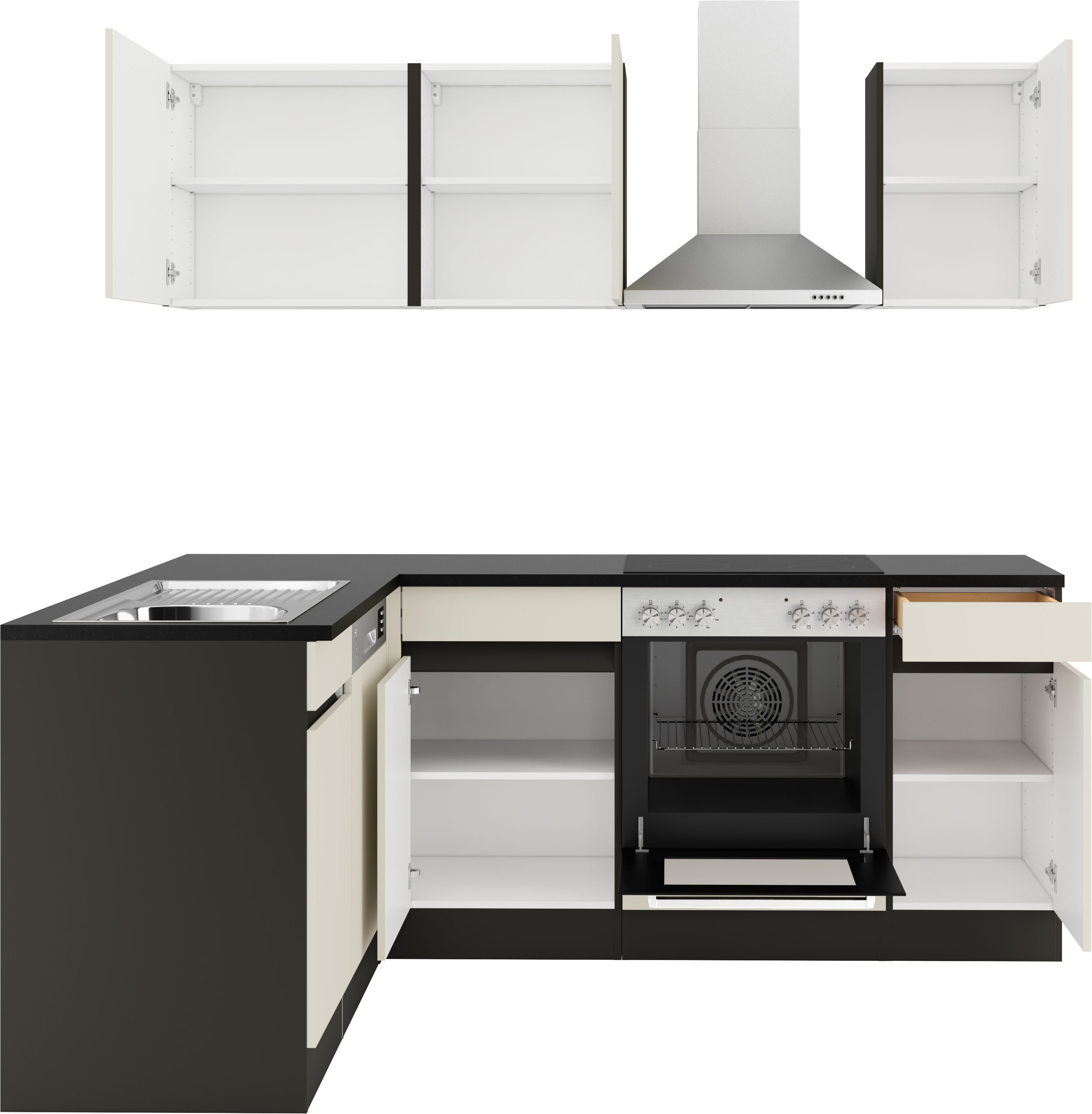 OPTIFIT Küchenzeile Roth, Stellmaße 210x175 cm, wahlweise mit E-Geräten, Push-to-Open