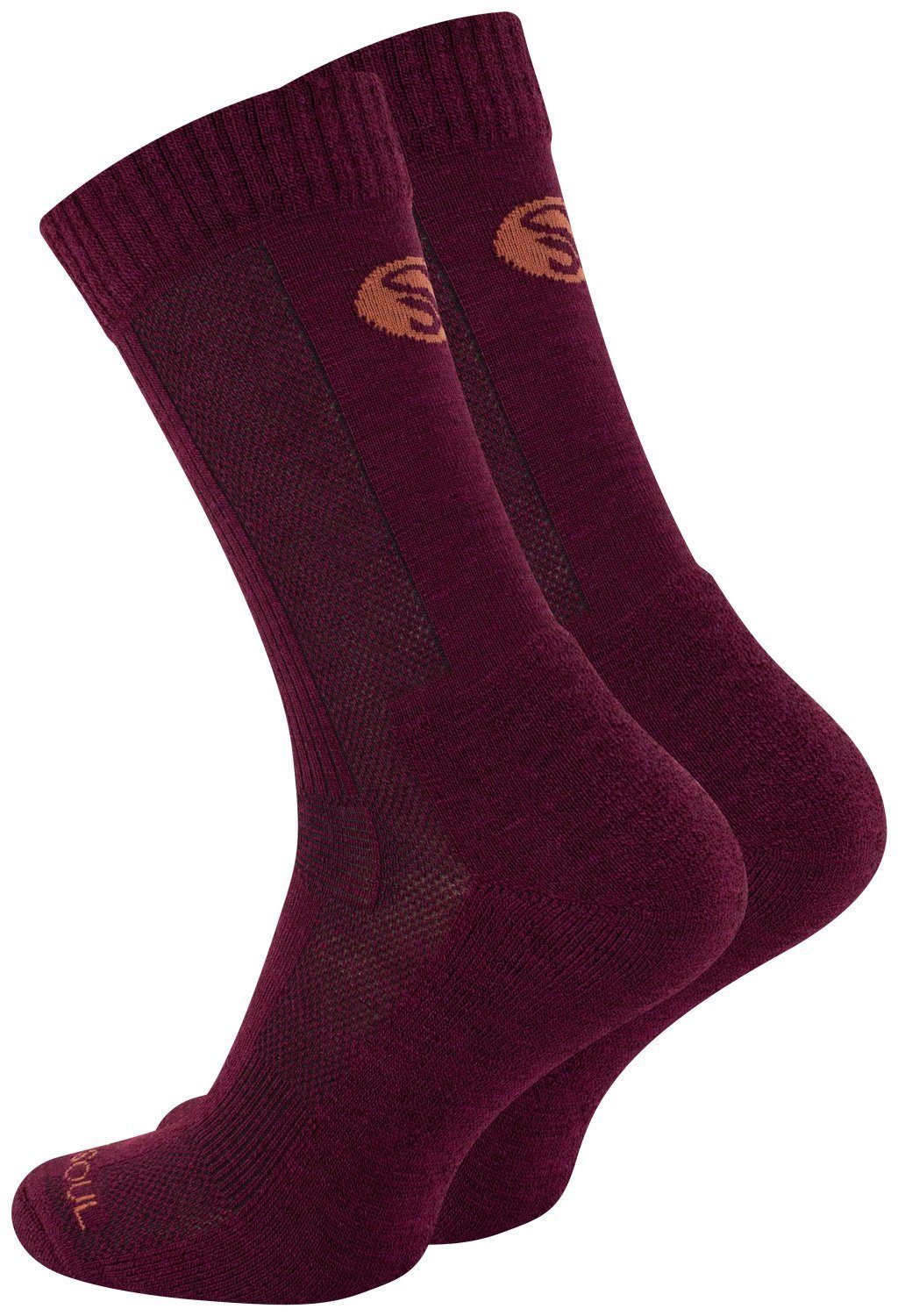 Soul® 1 Socken, Merino Burgund Trekking Paar Outdoor Stark (1-Paar) Funktionssocken oder 3 Unisex