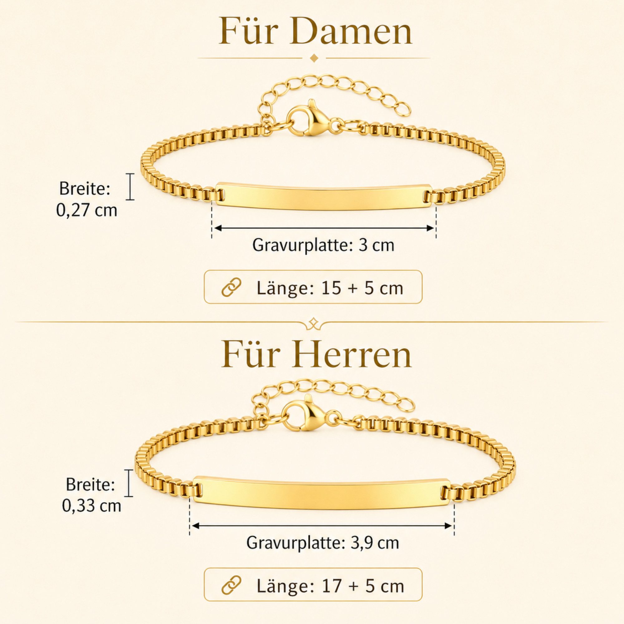 BS Schmuckdesign Armband mit Gravur Partnerarmband Set mit persönlicher Gravur für Paare Edelstahl (2-tlg., personalisiert), Größenverstellbar