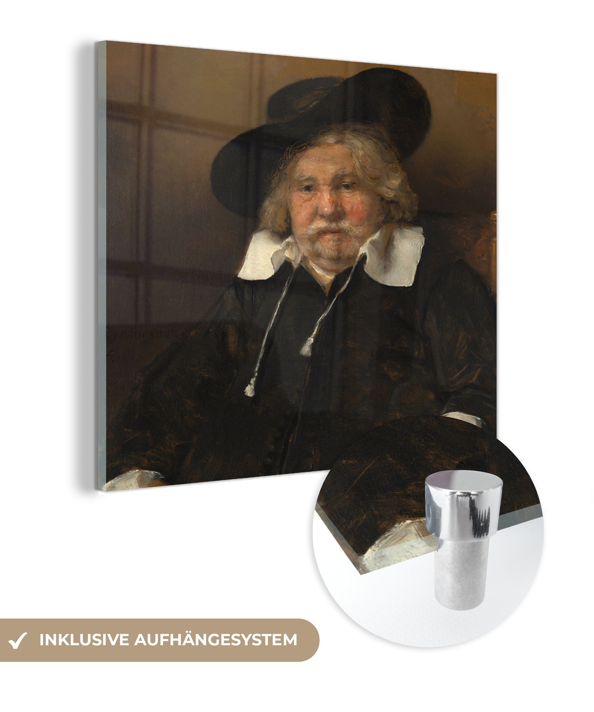 MuchoWow Acrylglasbild Bildnis eines alten Mannes - Rembrandt van Rijn, (1 St), Glasbilder - Bilder auf Glas Wandbild - Foto auf Glas - Wanddekoration