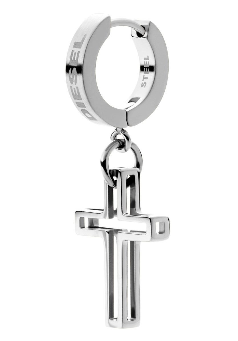 Diesel Single-Creole Schmuck Geschenk Edelstahl Ohrringe Kreuz STEEL – Bild 2 von 3