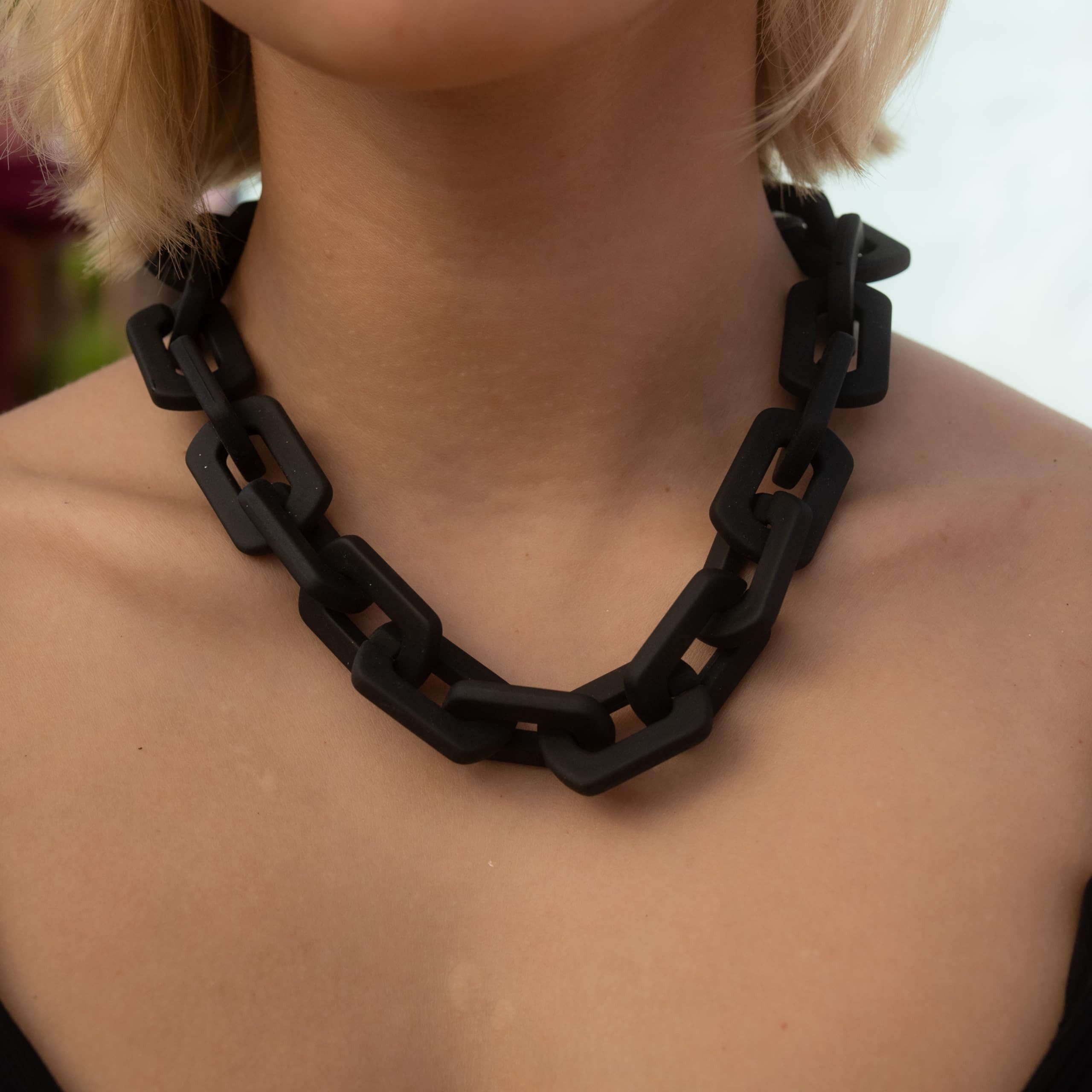 Made by Nami Gliederkette Große Glieder Halskette Damen Schwarz Raver Schmu günstig online kaufen