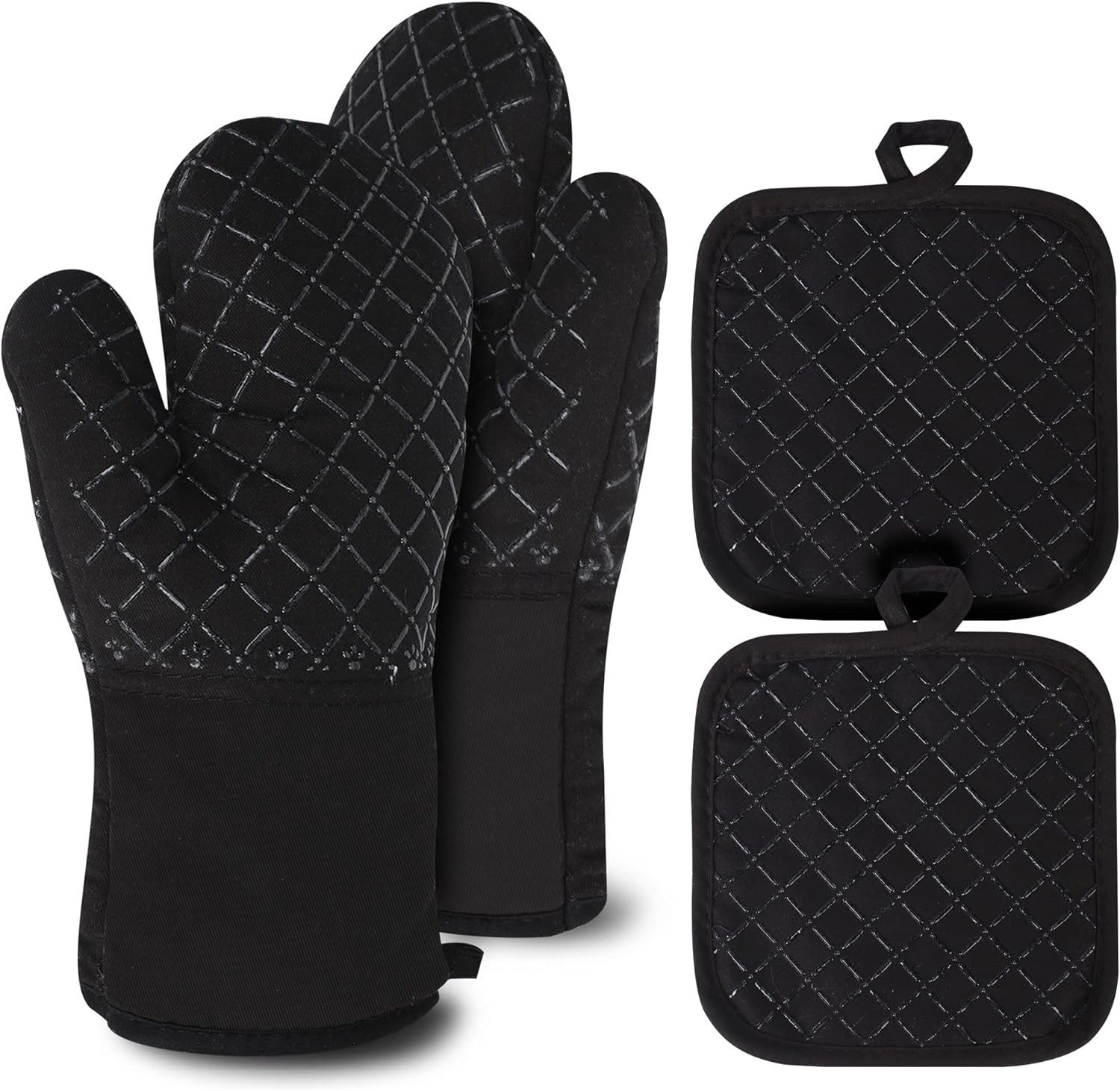 Coonoor Topflappen Topflappen Handschuh, Ofenhandschuhe Hitzebestaendig, rutschfeste Topfhandschuhe 4er-Set, Hochtemperaturbeständigkeit 300°