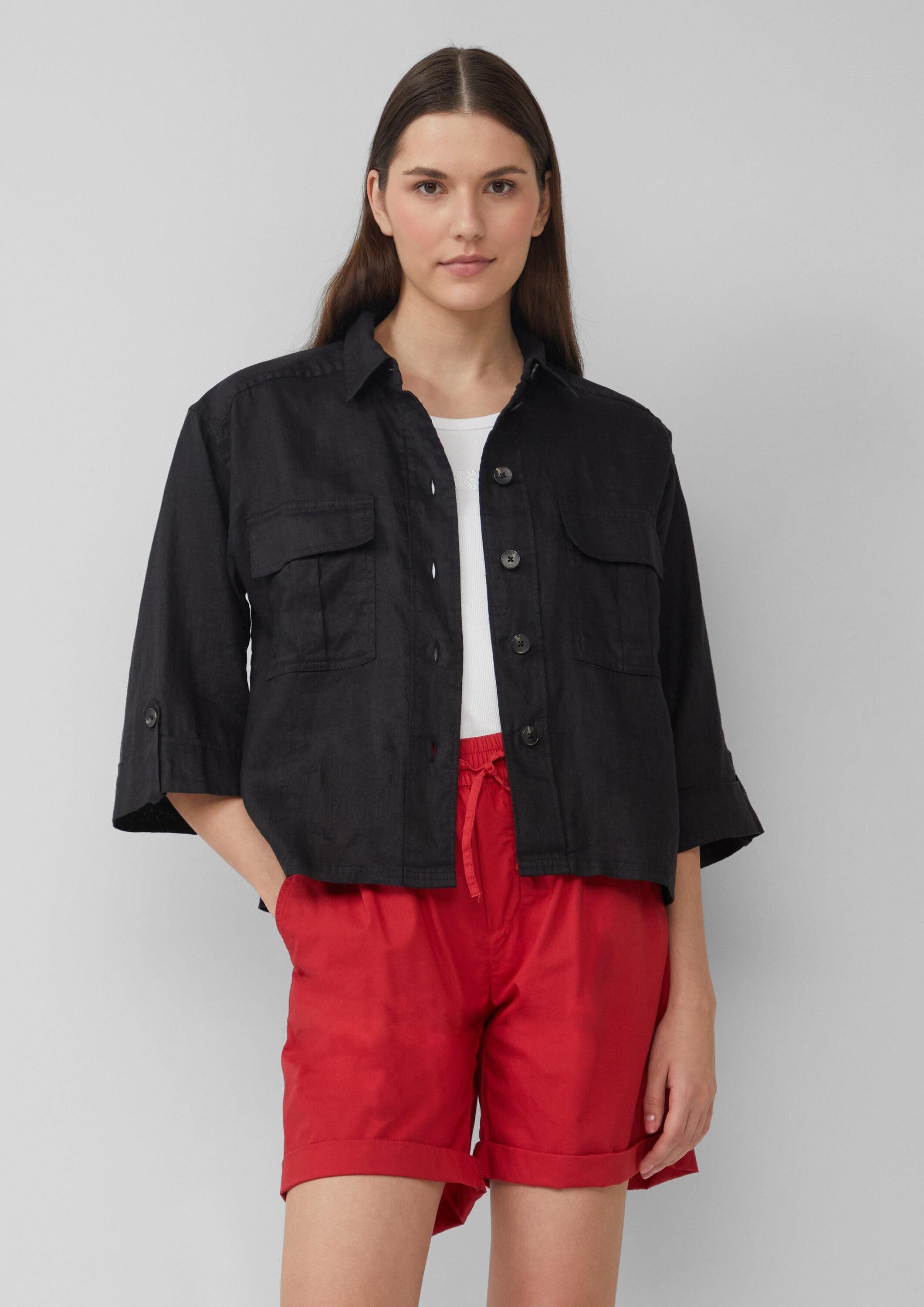 s.Oliver Kurzarmbluse Bluse Leinen-Overshirt im Relaxed Fit mit weiten 3/4-Ärmeln