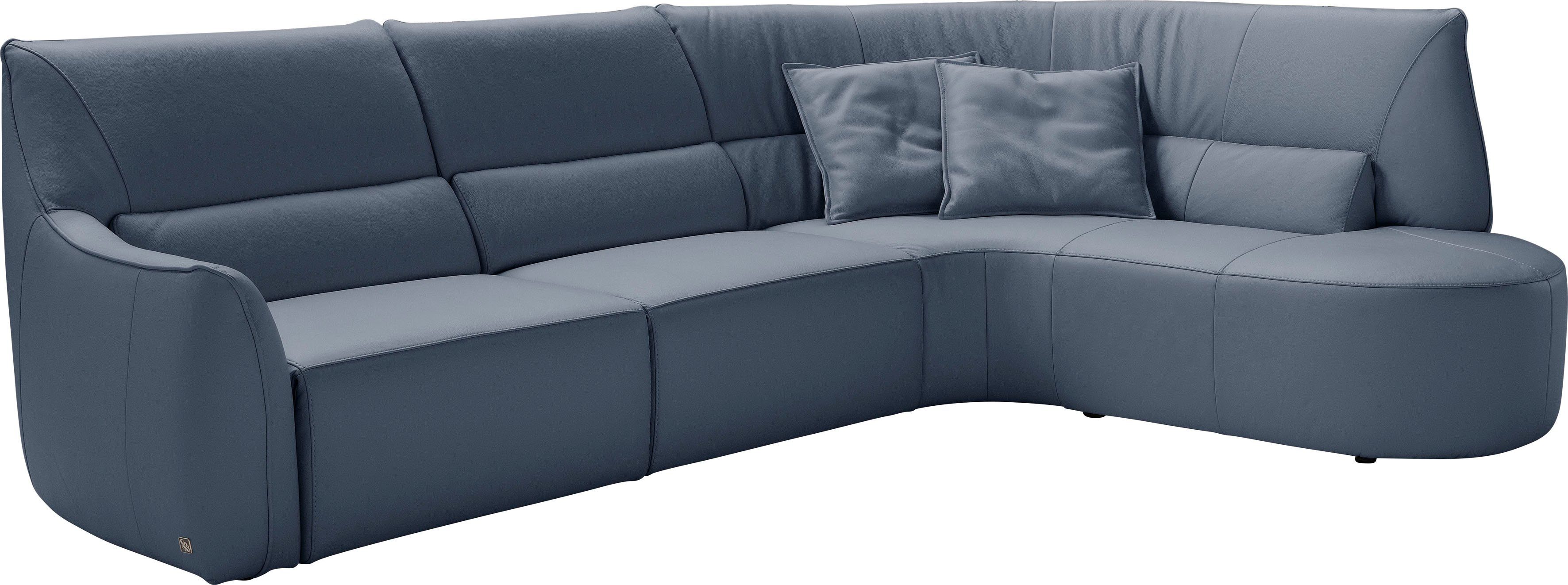 Egoitaliano Ecksofa Puffy, extravagant & edel, Retro Designsofa, hoher Sitzkomfort, L-Form, mit Ottomane, wahlweise mit und ohne elektrischer Relaxfunktion