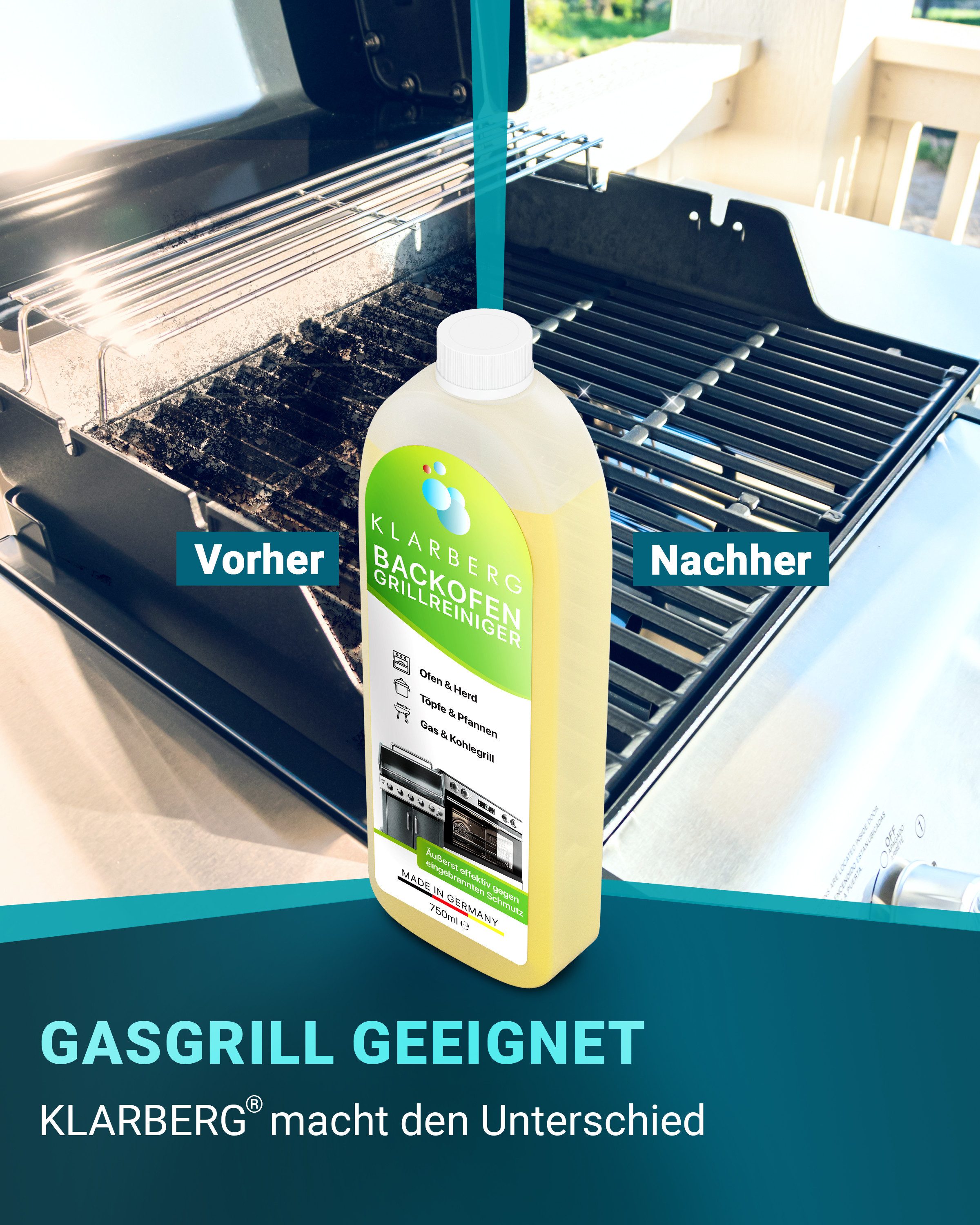 Klarberg Backofen- & Grillreiniger extra stark – für Ofen, Grill, Gasgrill Backofenreiniger (Spar-Set, [- geruchsneutral, extra stark, umweltfreundlich)