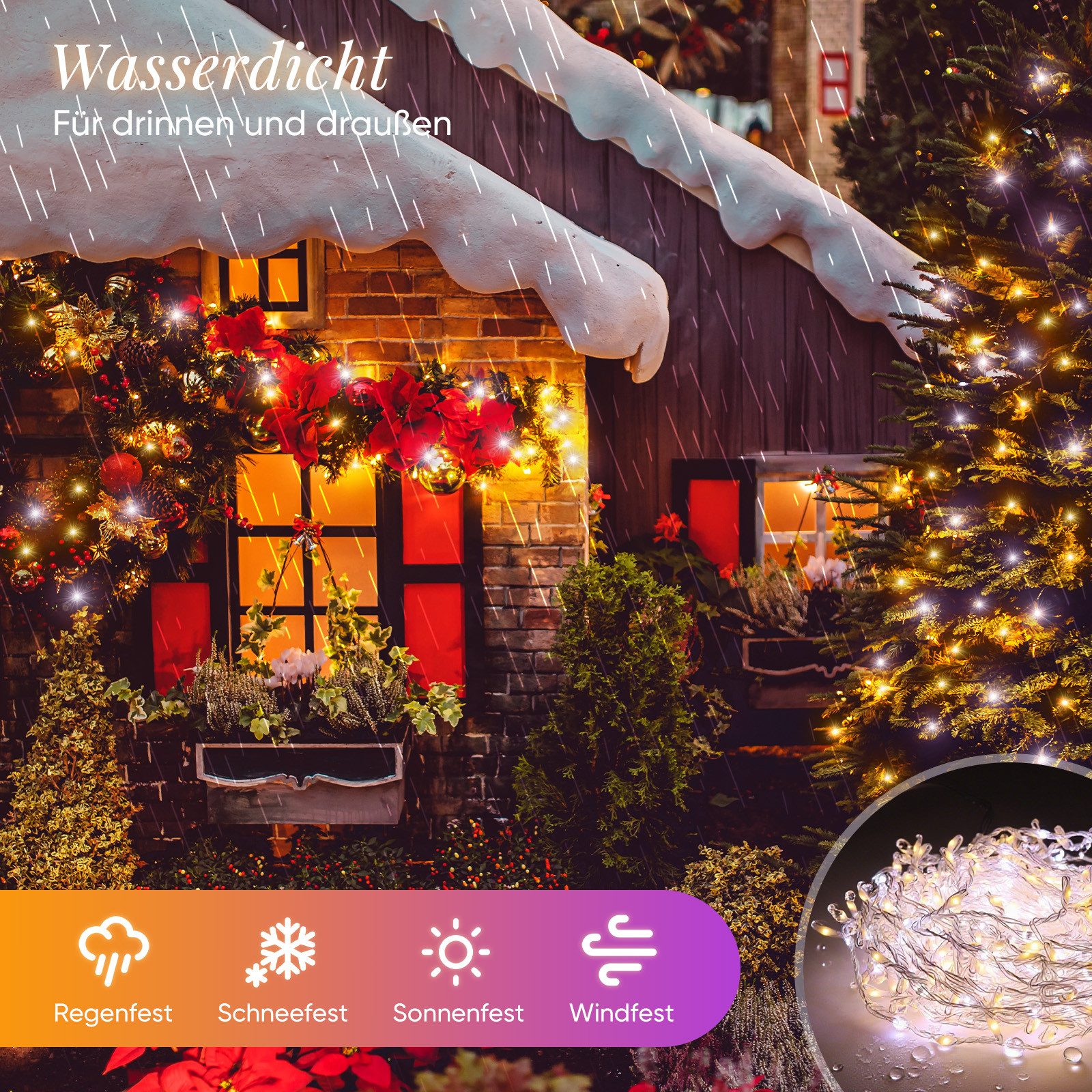 Salcar LED-Lichterkette LED Lichterkette Außen Warmweiß & Kaltweiß Lichterkette Weihnachtsbaum, 14 Modi, 3m 160 LED Weihnachtsbeleuchtung Weihnachtsdeko – Bild 3 von 5