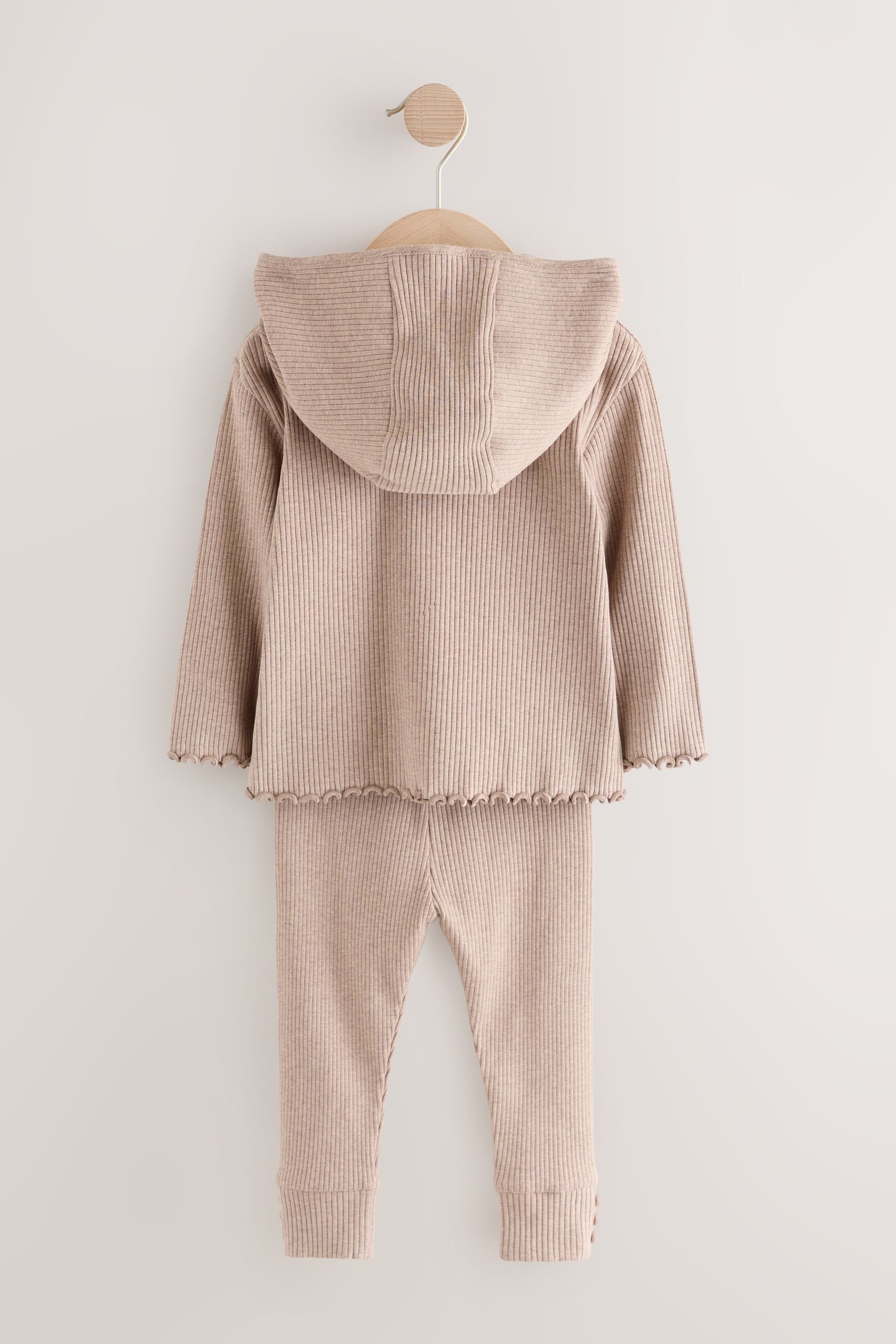 Next Langarmshirt & Leggings Gerippte Kapuzenstrickjacke und Leggings im Set (2-tlg) – Bild 2 von 5