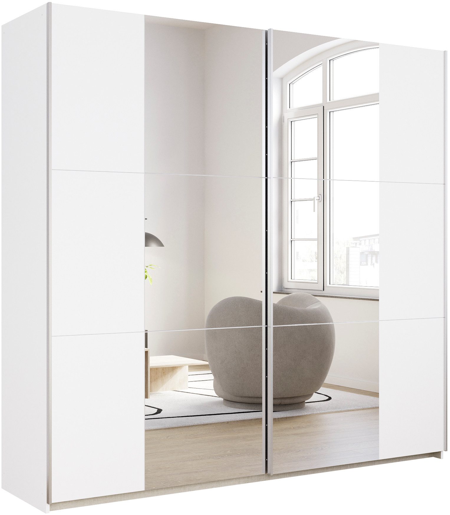 rauch Schwebetürenschrank Kleiderschrank Drehtürenschrank Schrank Garderobe KRONACH (in 3 Ausstattungen BASIC/CLASSIC/PREMIUM, Breiten 131/175/218/261 cm) optional ohne, mit 1 oder 2 Spiegel, viel Stauraum MADE IN GERMANY