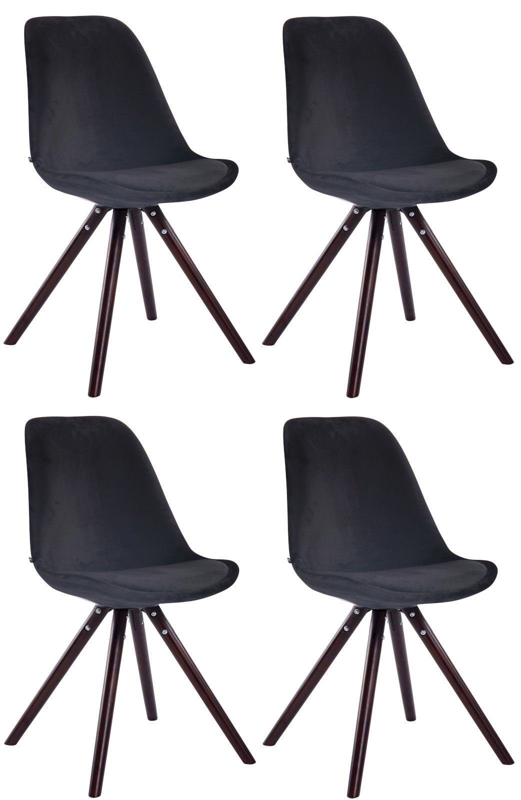 CLP Esszimmerstuhl Toulouse (4er Set), runde Holzbeine & Samt-Bezug schwarz | Stühle