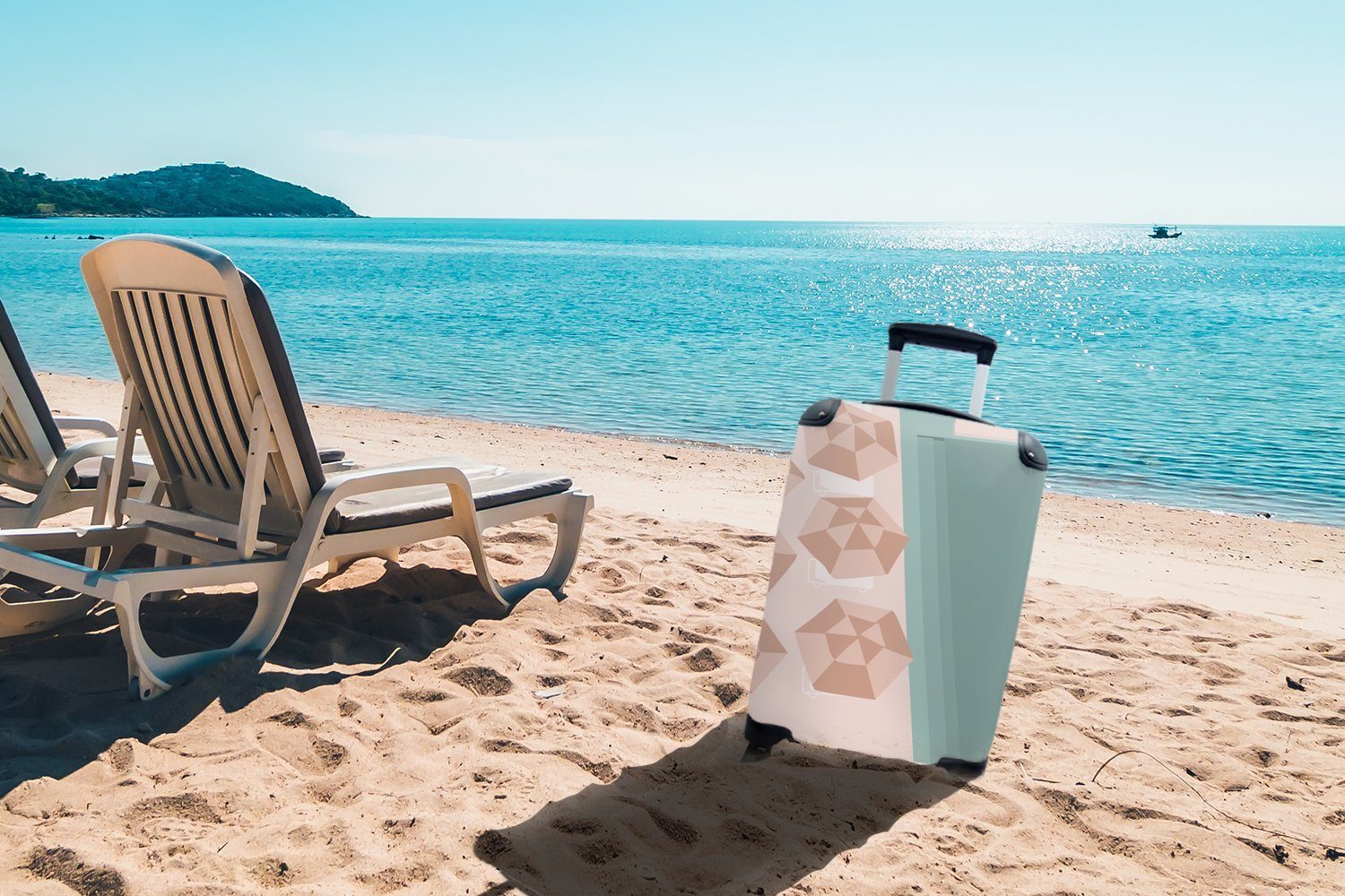 MuchoWow Handgepäckkoffer Sommer - Ferien, Reisekoffer Handgepäck 4 für Rollen, - Reisetasche mit rollen, Sonnenschirme, Trolley, Strandstühle