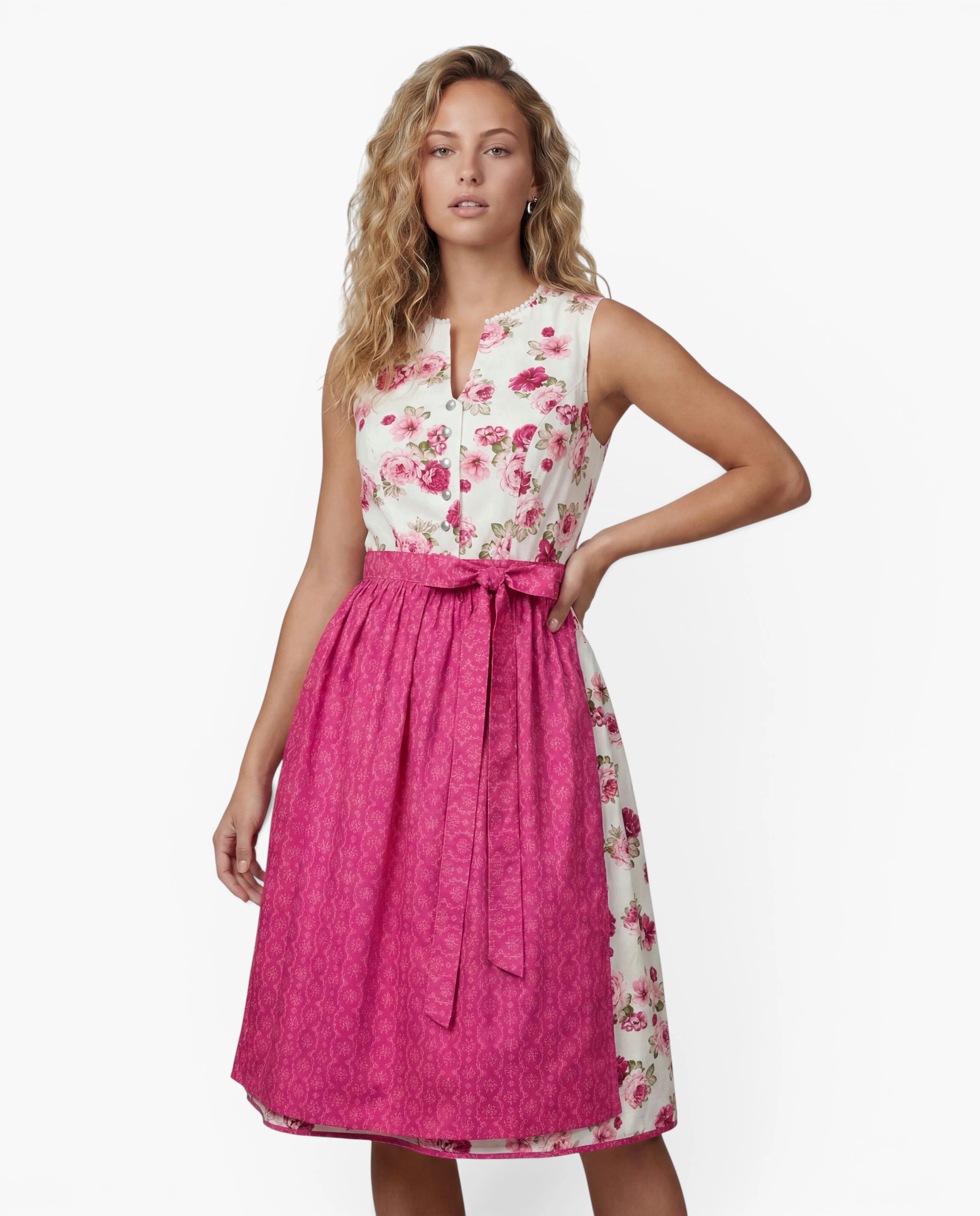 Ramona Lippert Dirndl Astrid 2-teilig hochgeschlossen Rosenmotiv Rocklänge 65 cm