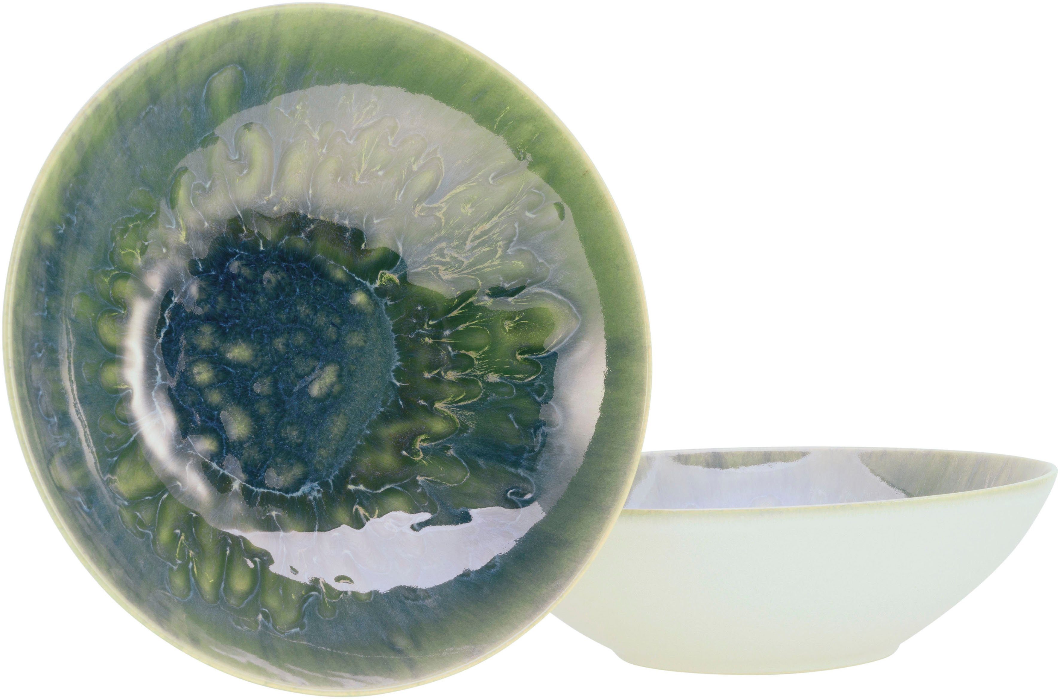 CreaTable Schüssel Yuki, Steinzeug, (Set, 2-tlg), Reaktiv-Digitaldruck, jedes Stück ein Unikat, Ø 24 cm