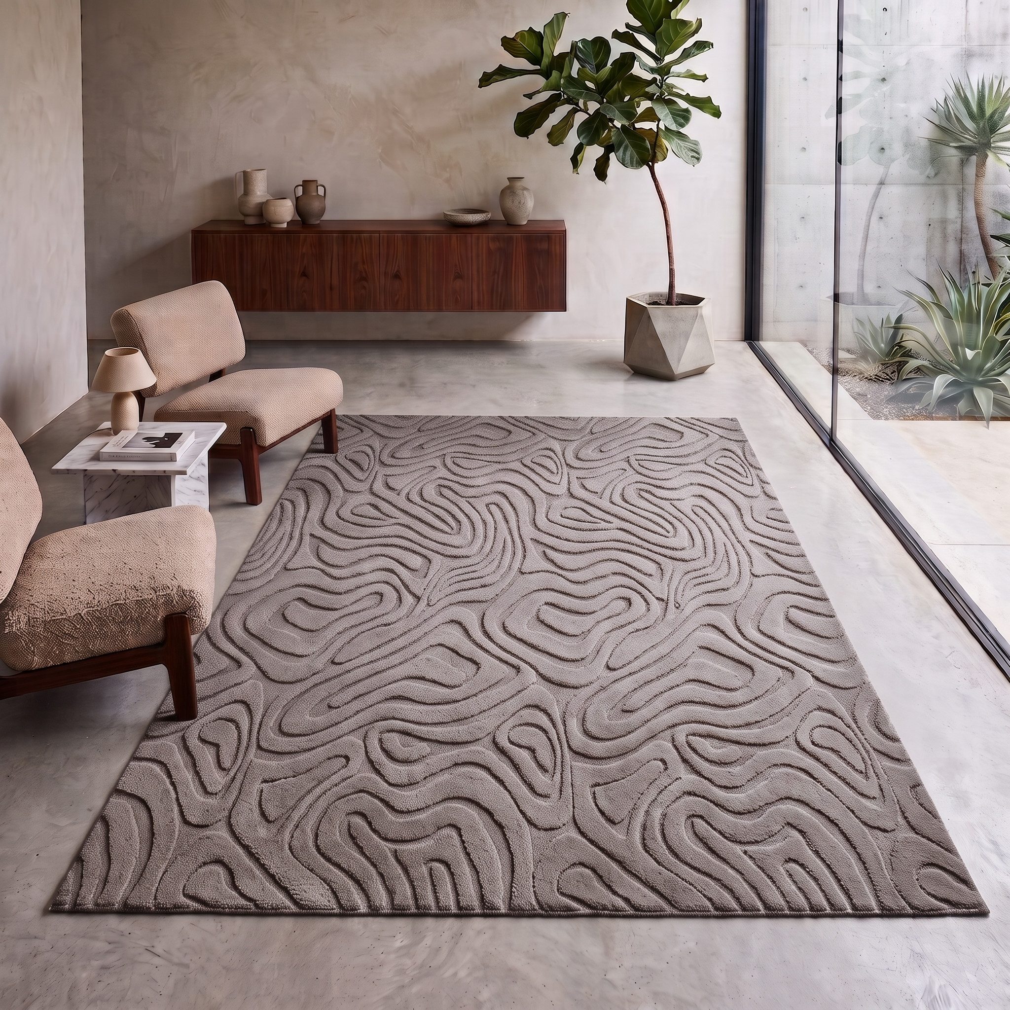Carpetilla Teppich Waschbarer Teppich– Modern & Weich für Wohnzimmer, Schlafzimmer, Rechteckig, Teppich Wohnzimmer 3D effekt Boho Einfarbig hoch-tief Bordüre Waschbar