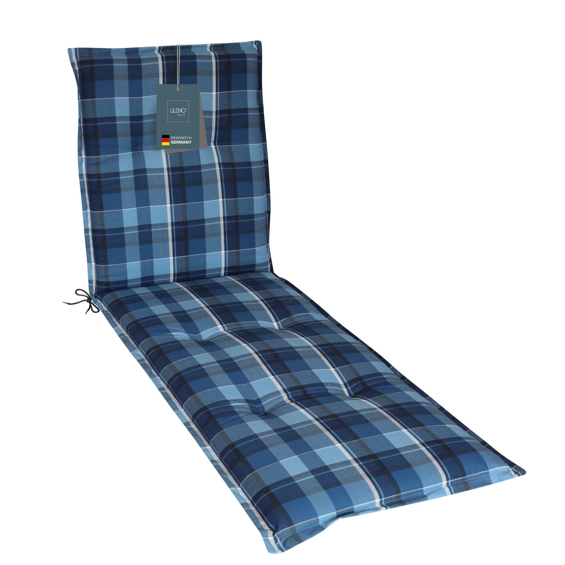 LILENO HOME Liegenauflage perfekt für Strandliege, Sonnenliege Auflage, Gartenliege Auflage, (1er Set), Polster Auflage für Rollliegen Karo Blau, Sitzpolster