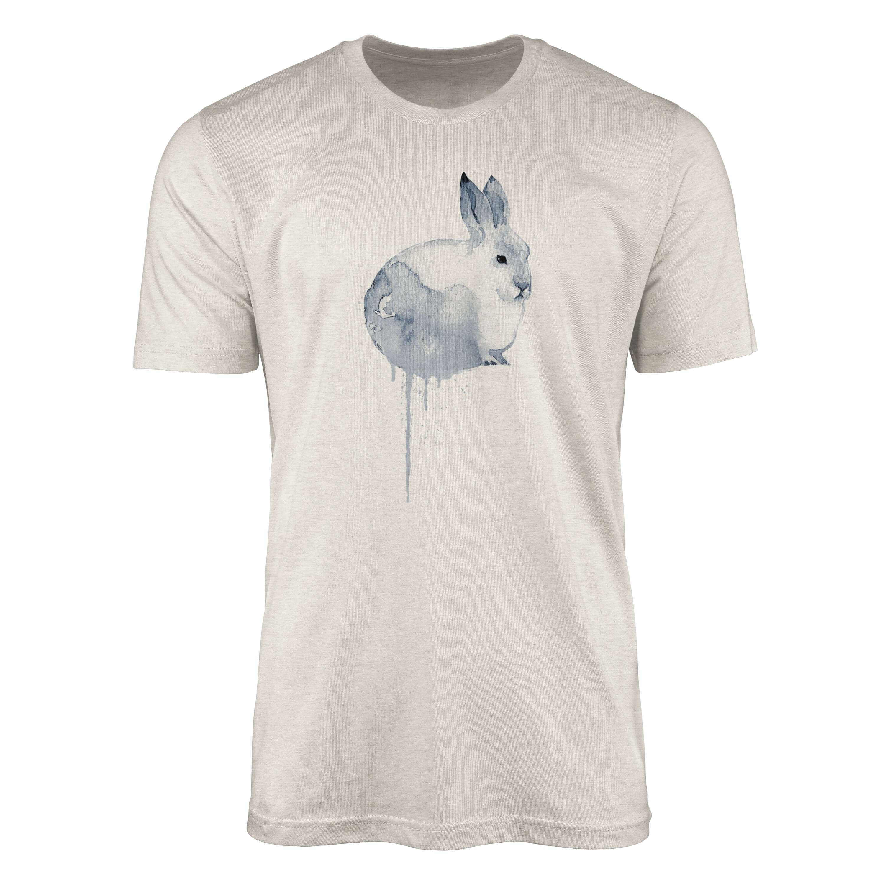 Sinus Art T-Shirt Herren Shirt 100% gekämmte Bio-Baumwolle T-Shirt Aquarell Schneehase Motiv Nachhaltig Ökomode aus e (1-tlg)