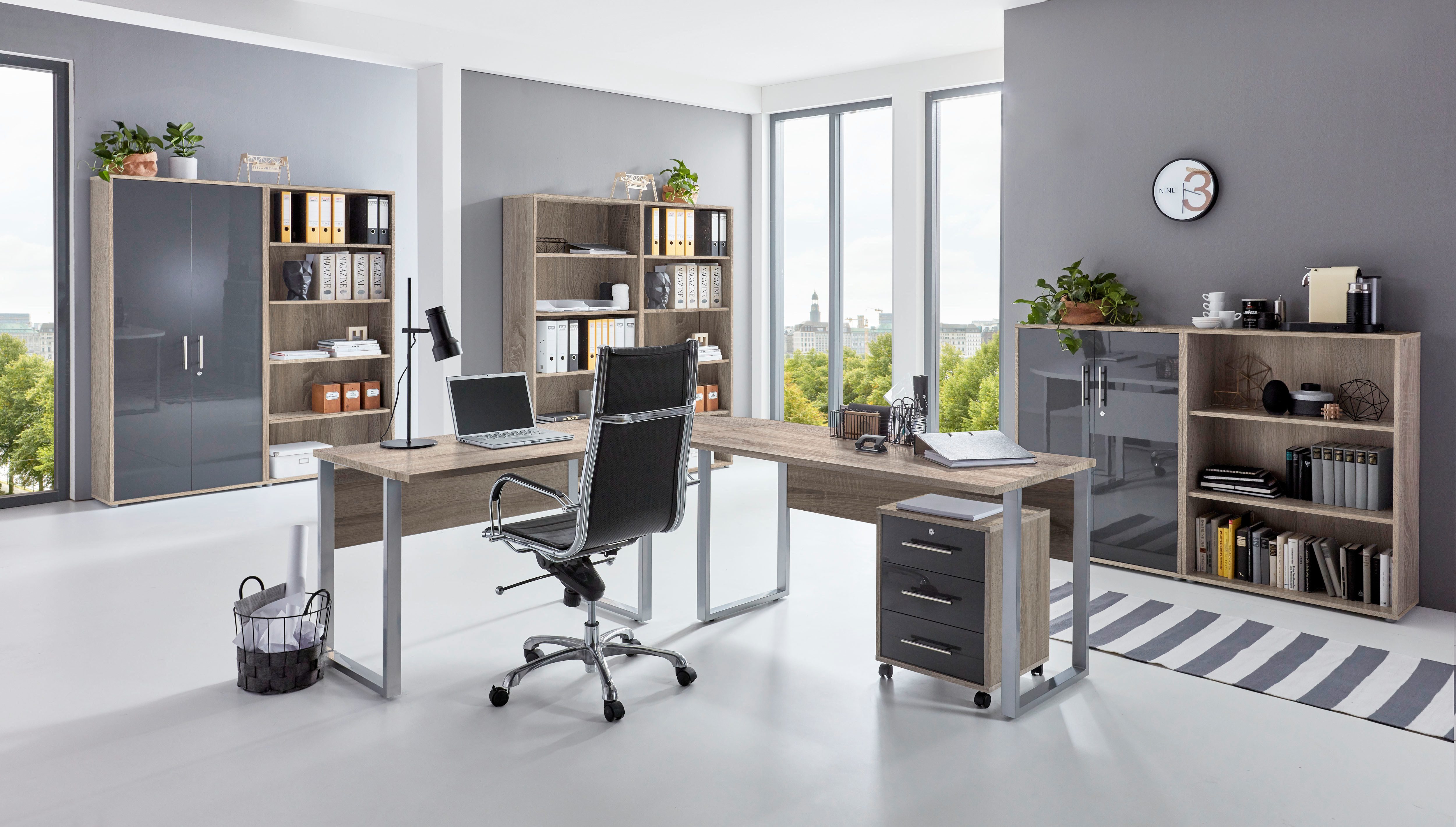 BMG Möbel Büromöbel-Set Office Edition 7, (Komplett-Set, 8-tlg), mit Winkelschreibtisch und abschließbaren Aktenschränken