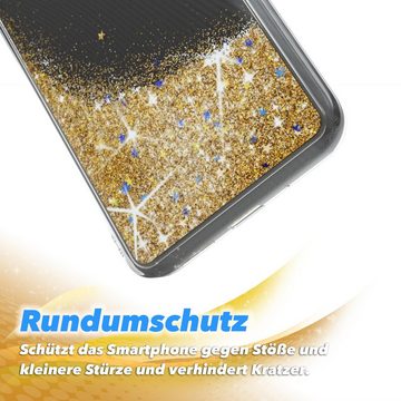 EAZY CASE Handyhülle Liquid Glittery Case für Xiaomi Redmi 9C 6,53 Zoll, Durchsichtig Back Case Handy Softcase Silikonhülle Glitzer Cover Gold