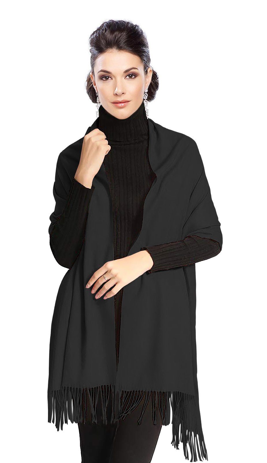 Moschen-Bayern Modeschal Pashmina Stola Kaschmir Damen Schultertuch Schal Cashmere Wollschal, super weich und geschmeidig Schwarz