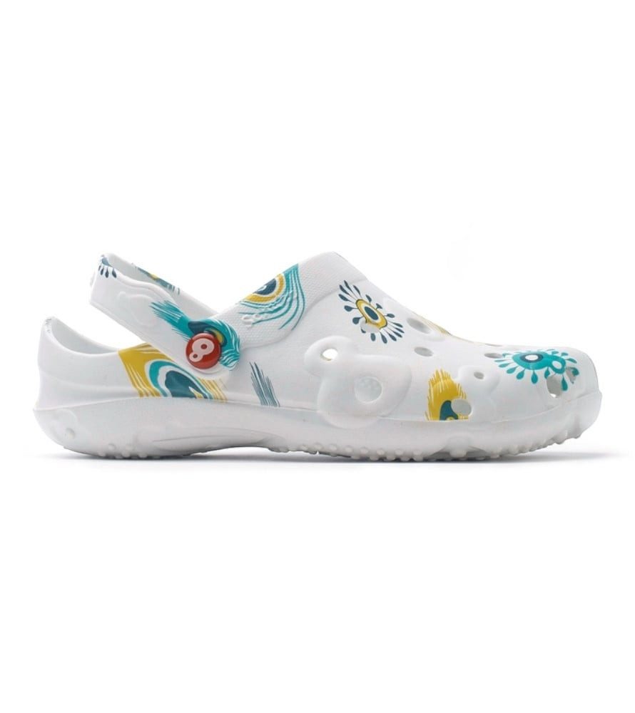 Schuzz Sandale Globule Clog Plume de paon weiss/bunt Damen Badeschuh