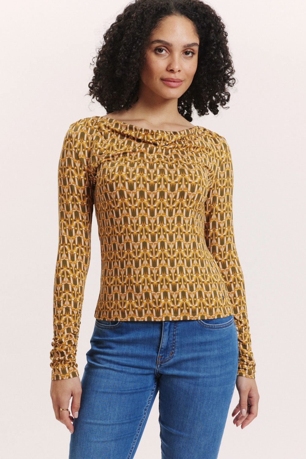 Tranquillo Longsleeve Damen Belindaa EcoVero™ Viskose drapierter Ausschnitt feminin Fließendes Langarmshirt mit femininer Silhouette