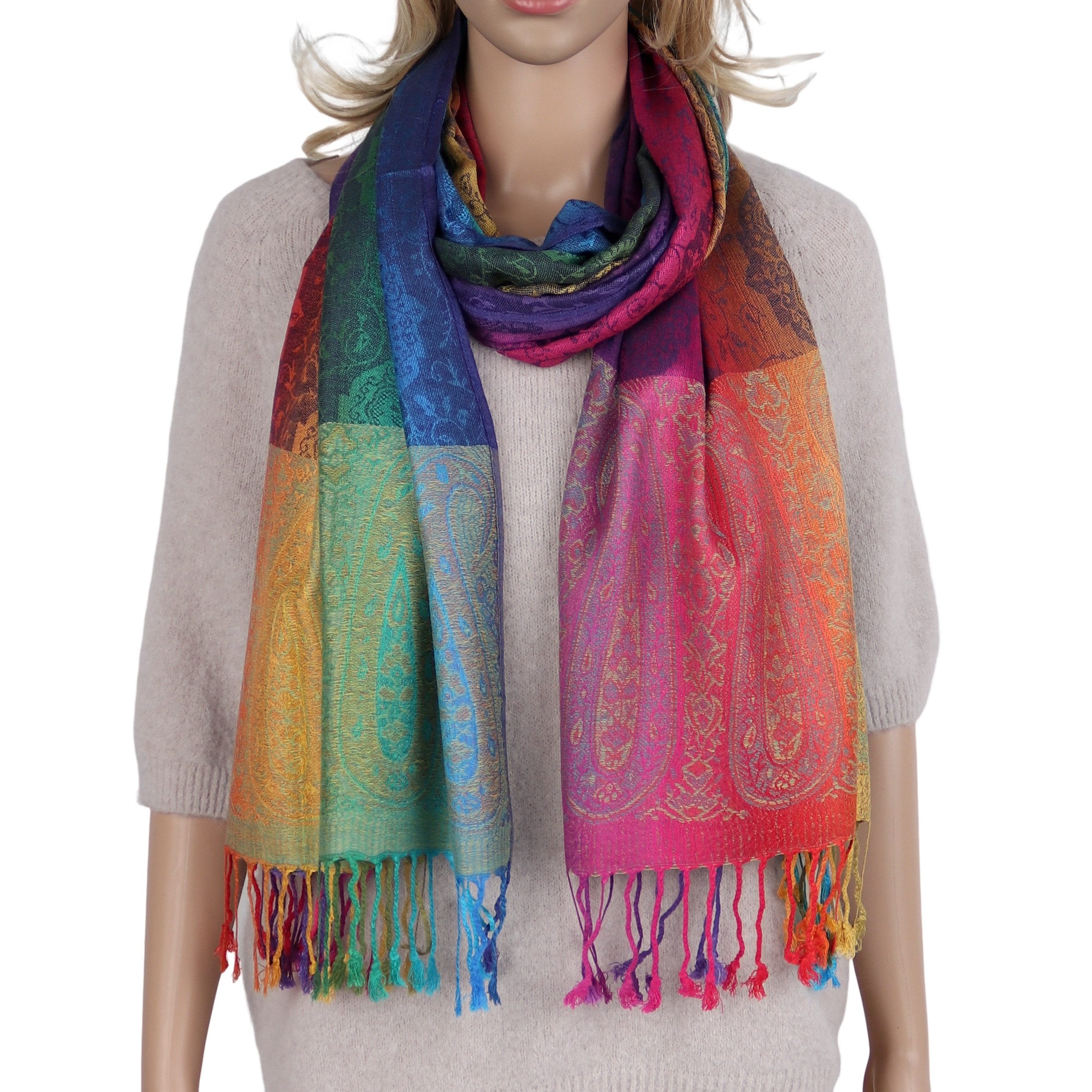 MIRROSI Modeschal weicher Schal BOHO Paisley mit Fransen, 70x180cm, (angesagtes BOHO Paisley Muster), Damen Halstuch ideal für Herbst und Winter oder Ganzesjahr