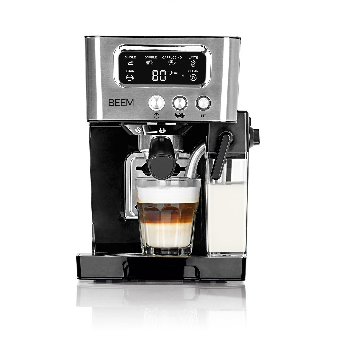 BEEM Siebträgermaschine ESPRESSO-LATTE 15 bar Milchschaum, Thermoblocksystem Edelstahlleitung Warmhalteplatte