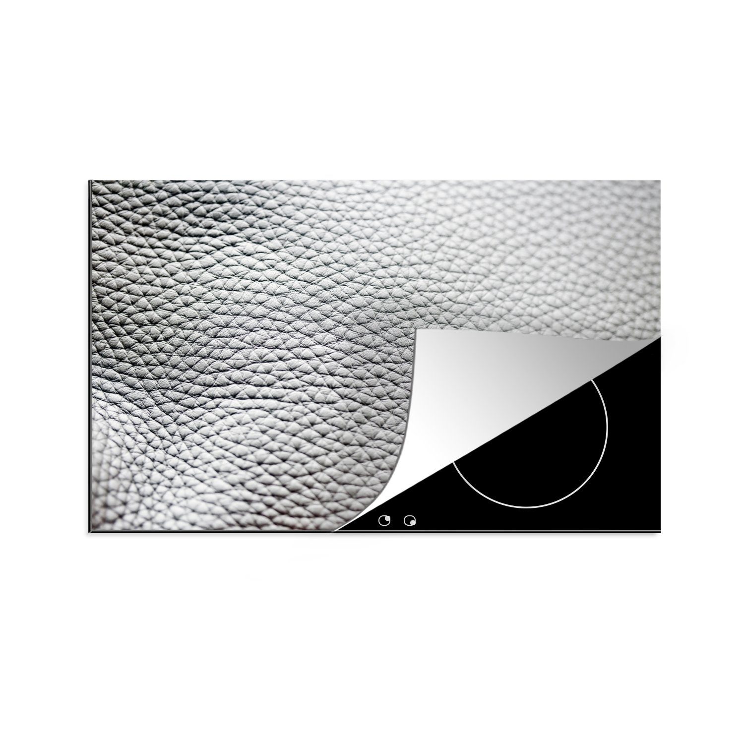 MuchoWow Herdblende-/Abdeckplatte Grauer Lederhintergrund, Vinyl, (1 tlg), 81x52 cm, Induktionskochfeld Schutz für die küche, Ceranfeldabdeckung