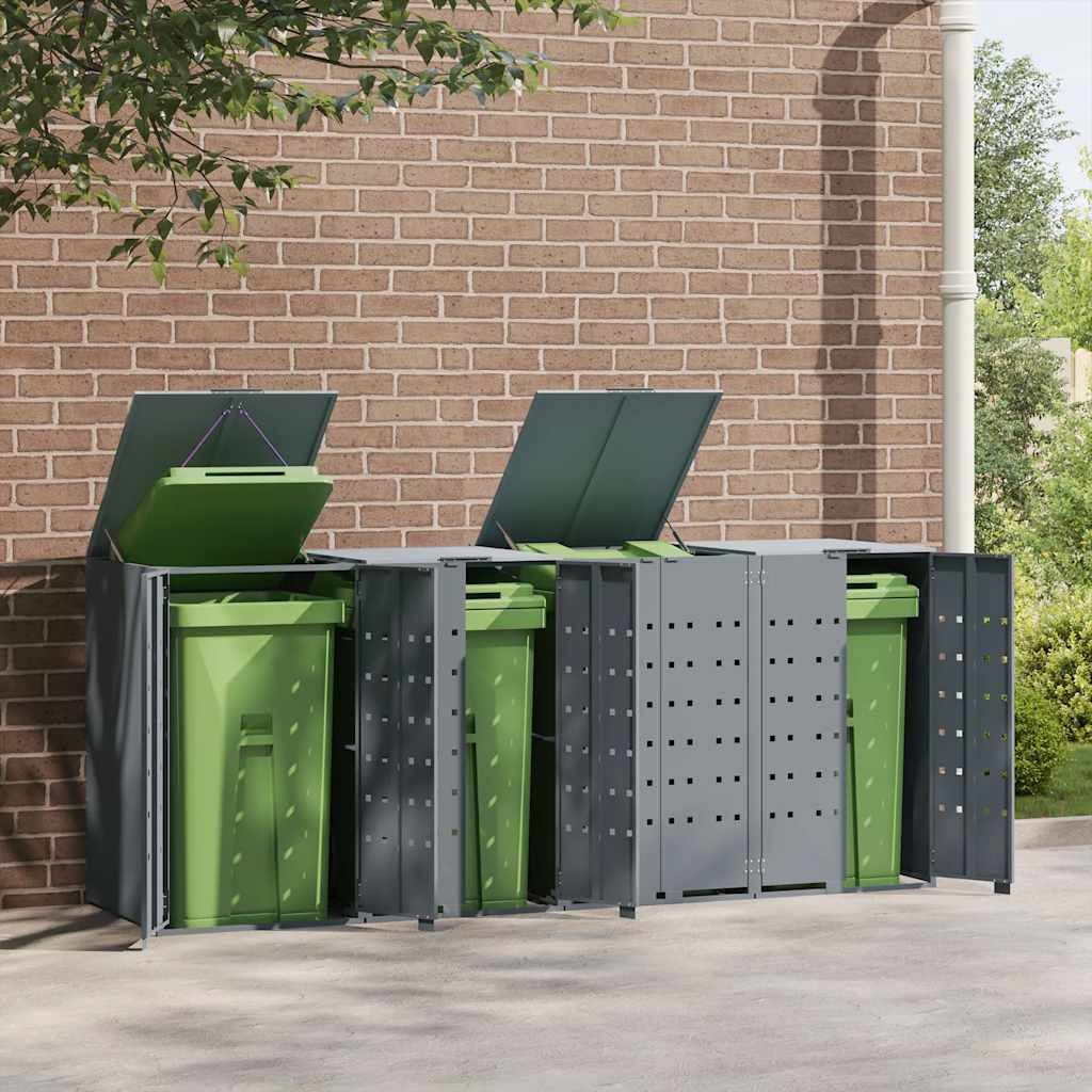 vidaXL Mülltonnenbox Mülltonnenbox für 4 Tonnen Grau 276x79x117 cm Stahl