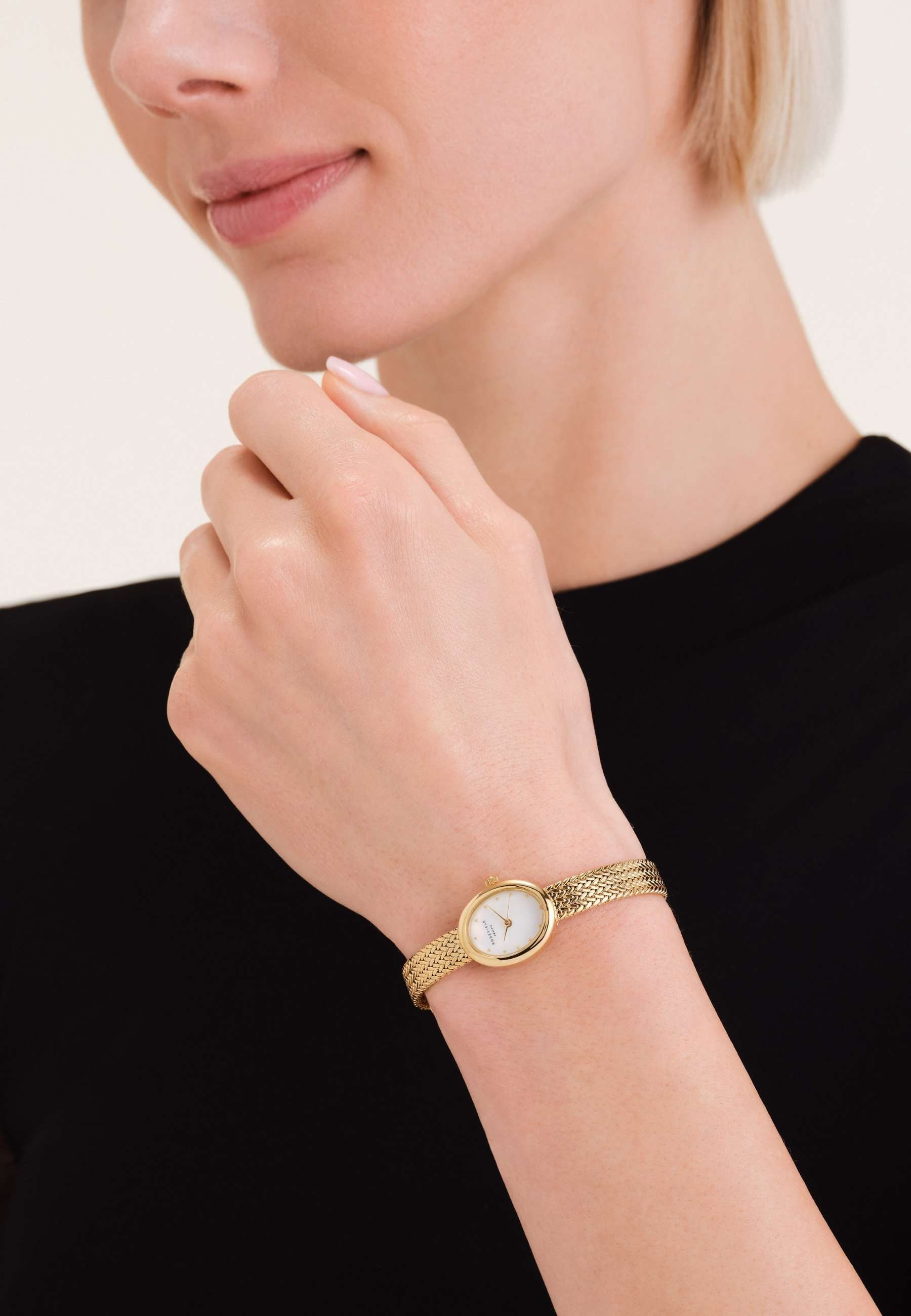 ROSEFIELD Quarzuhr ROSEFIELD Mini Oval + Kaffeebohnen-Armband Geschenkset für Damen